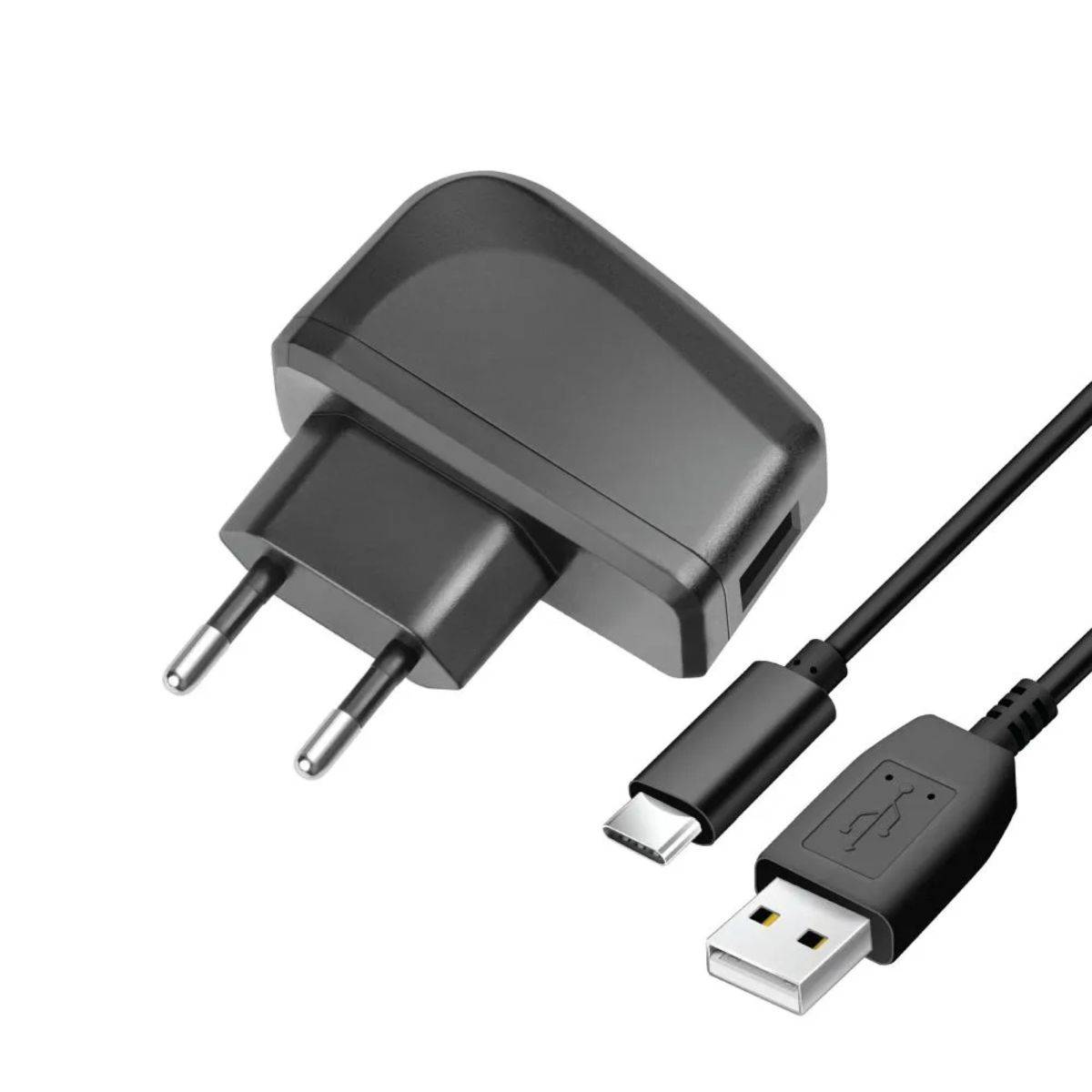 USB A Wandladegerät + USB A auf USB Typ C Kabel 2A 10W in Schwarz