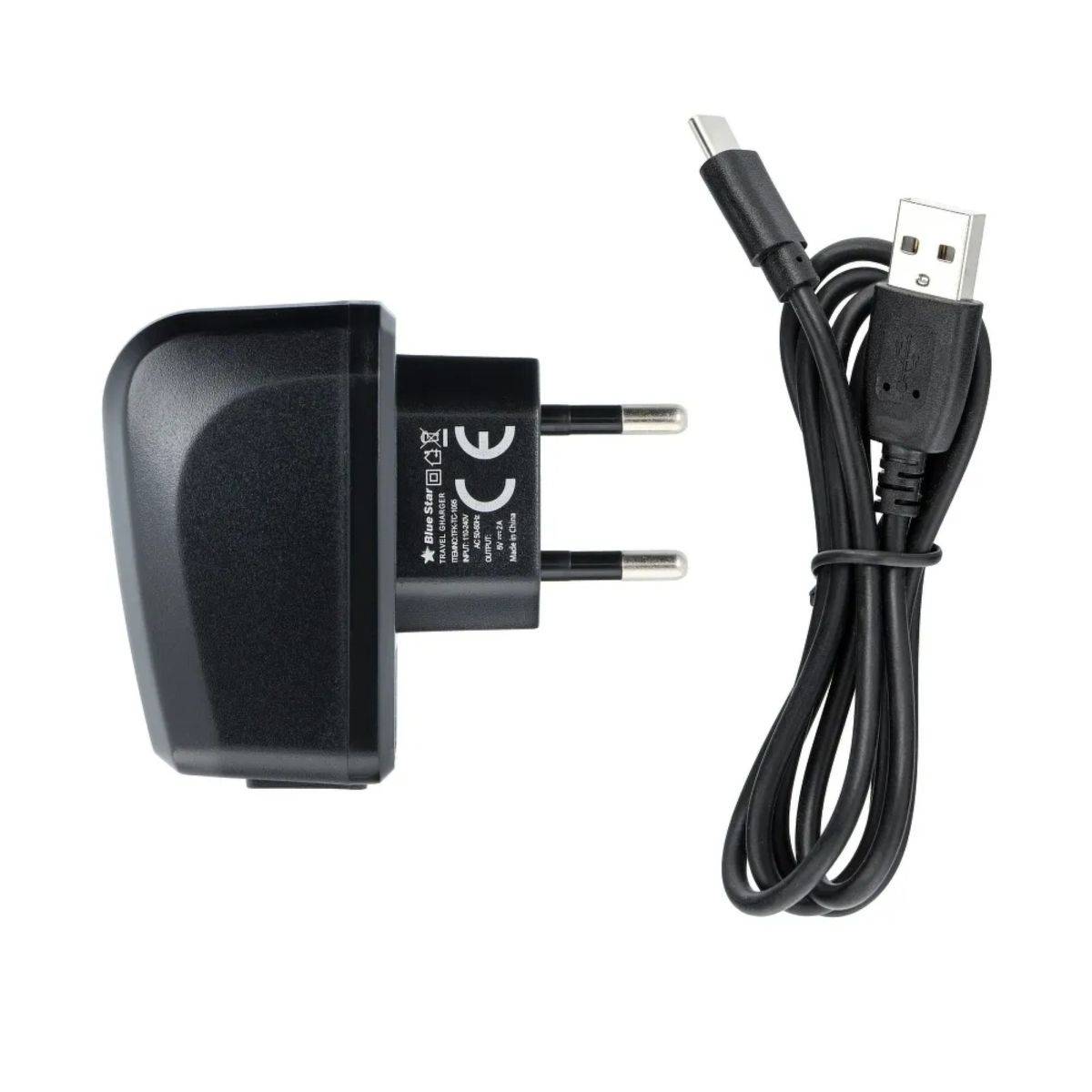USB A Wandladegerät + USB A auf USB Typ C Kabel 2A 10W in Schwarz