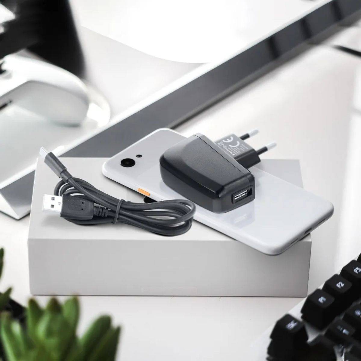 USB A Wandladegerät + USB A auf USB Typ C Kabel 2A 10W in Schwarz