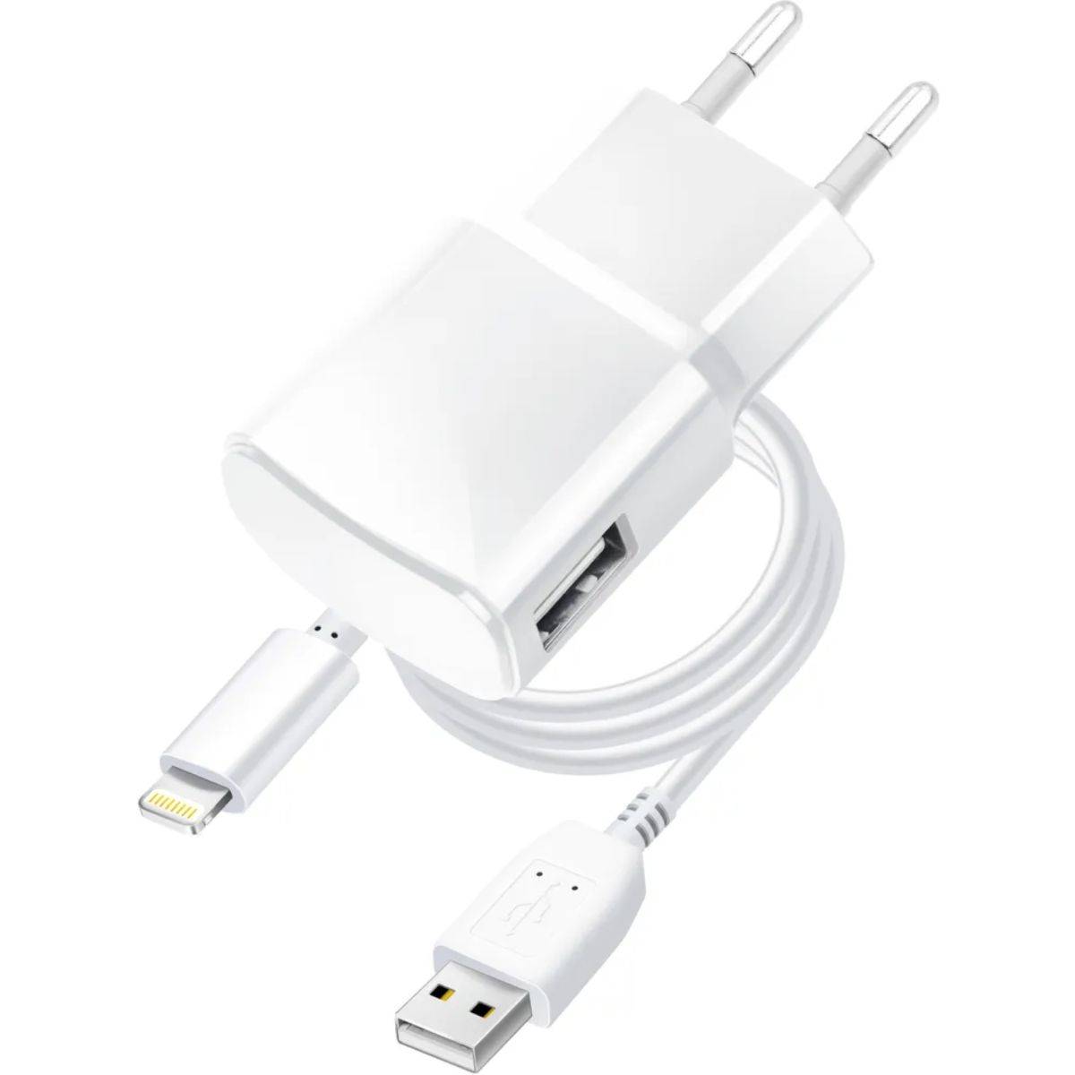 USB A Wandladegerät + USB A auf iPhone Kabel 1A 5W in Weiß