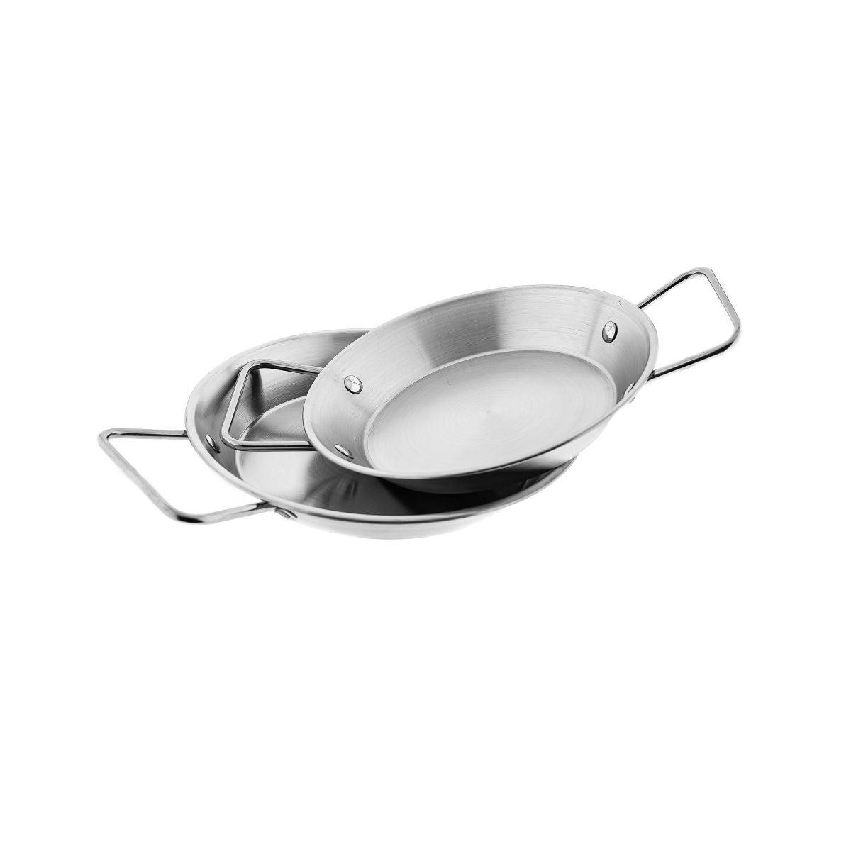 Bratpfanne mit Doppelgriff Paellapfanne Metalltablett Edelstahl Antihaft 24 cm