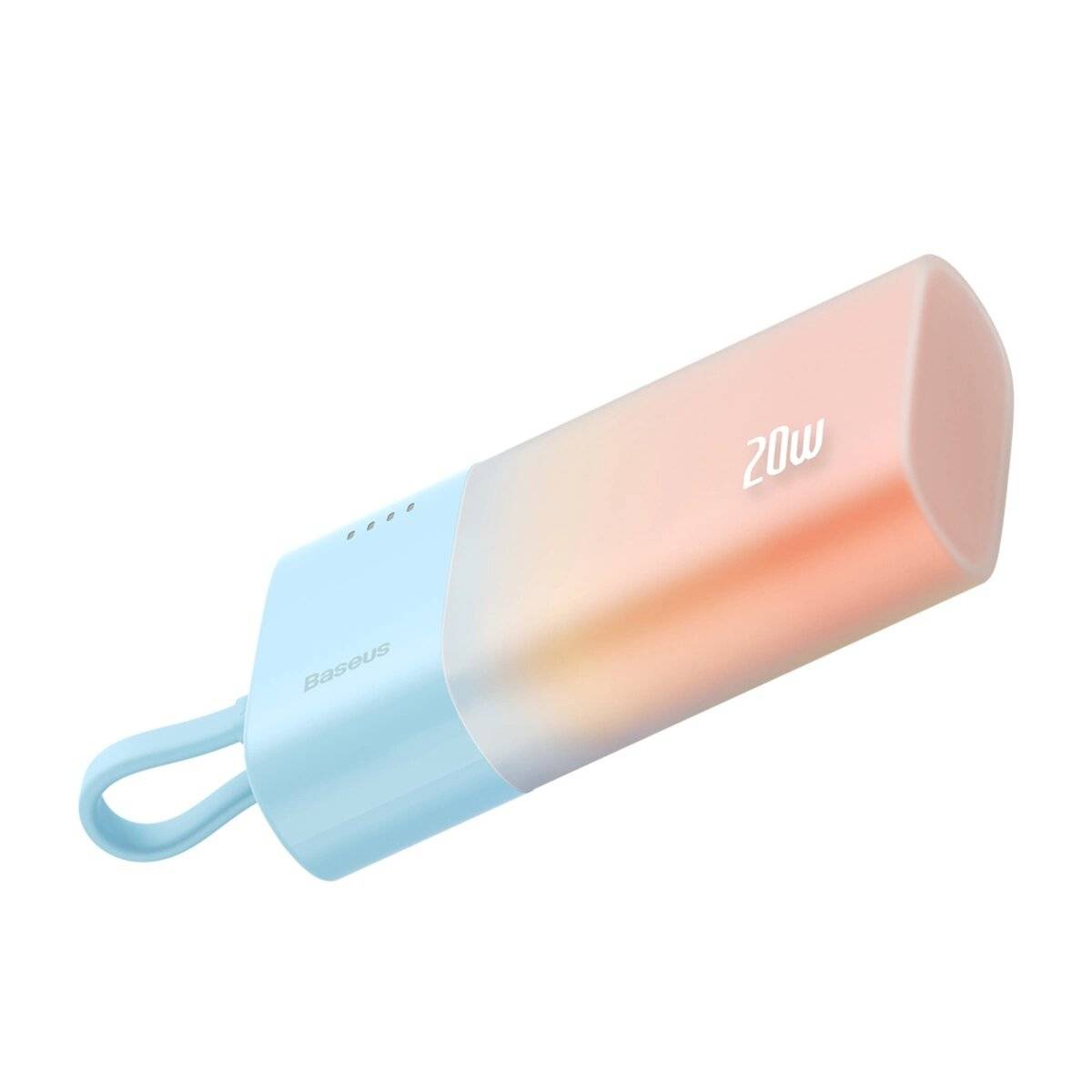 Powerbank mit integriertem iPhone-Kabel 5200mAh 20W + USB-C - USB-C Kabel 30cm Blau/Orange