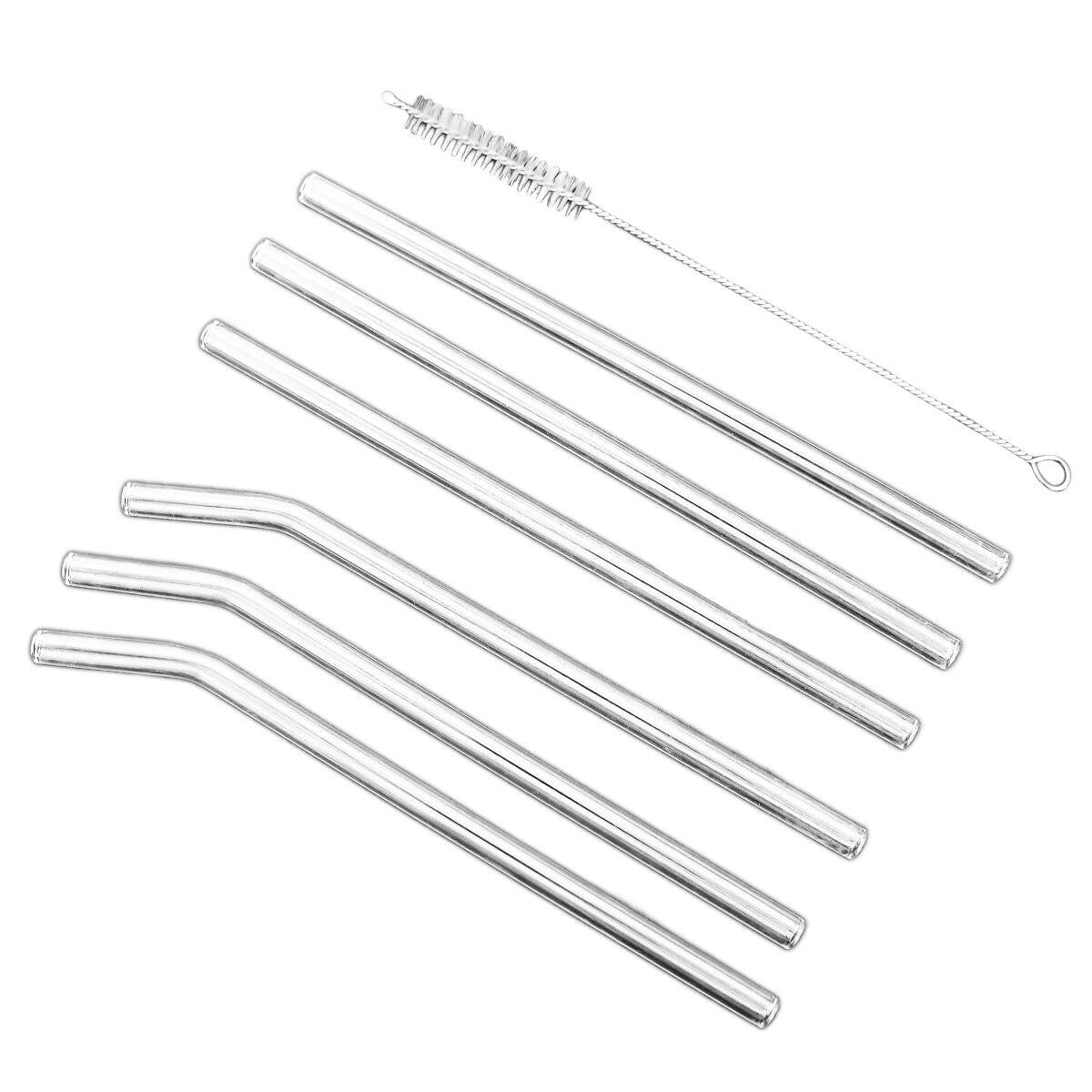 Glastrinkhalme mit Reinigungsbürste, 6er Set Strohhalme 20 cm