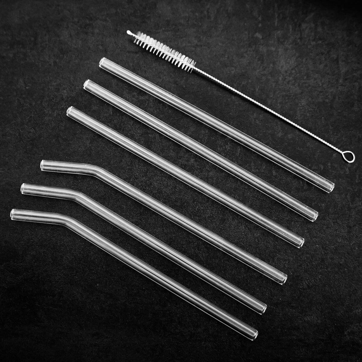 Glastrinkhalme mit Reinigungsbürste, 6er Set Strohhalme 20 cm