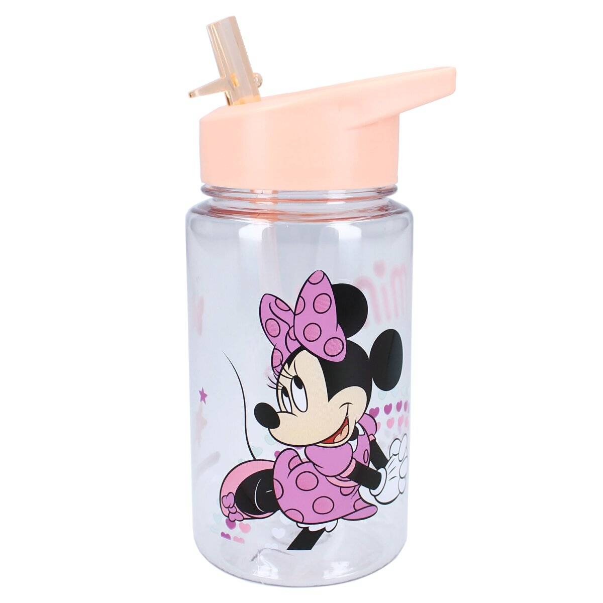 Disney Minnie Mouse Flasche Trinkflasche 450 ml Transparent mit Strohhalm