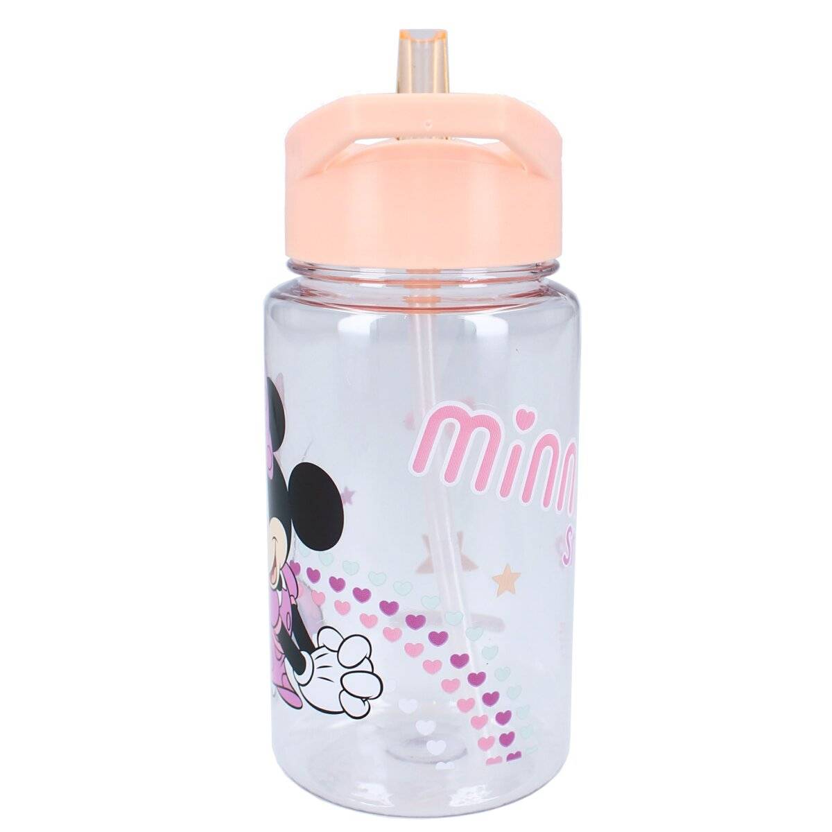 Disney Minnie Mouse Flasche Trinkflasche 450 ml Transparent mit Strohhalm