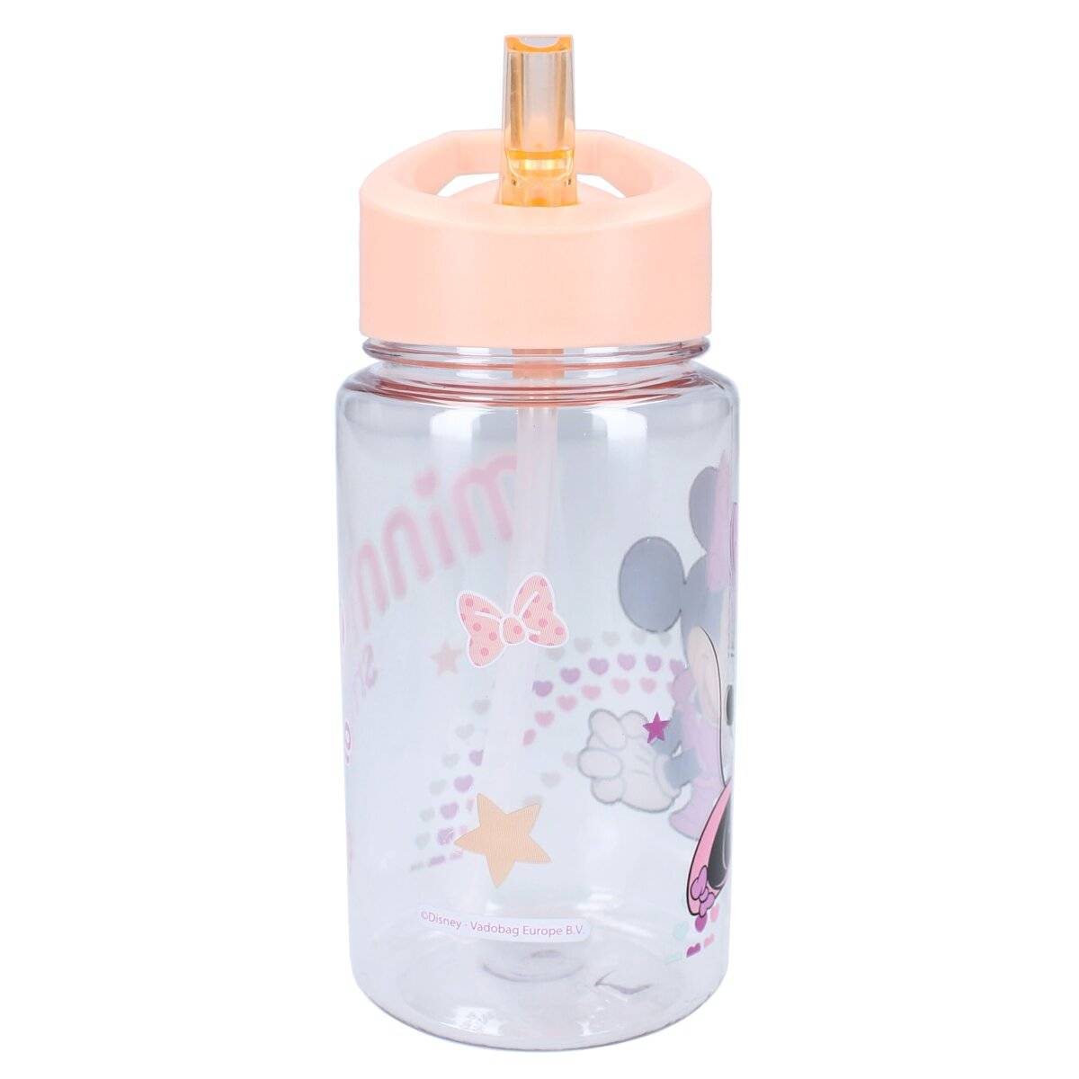 Disney Minnie Mouse Flasche Trinkflasche 450 ml Transparent mit Strohhalm