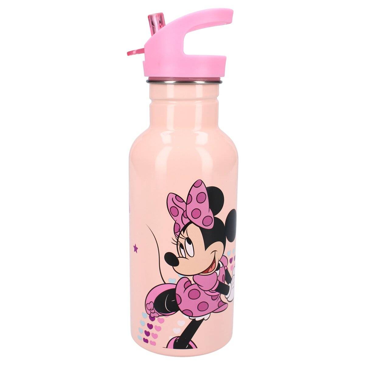 Disney Minnie Mouse Trinkflasche 500 ml aus Edelstahl mit Drehverschluss und praktischem Strohhalm
