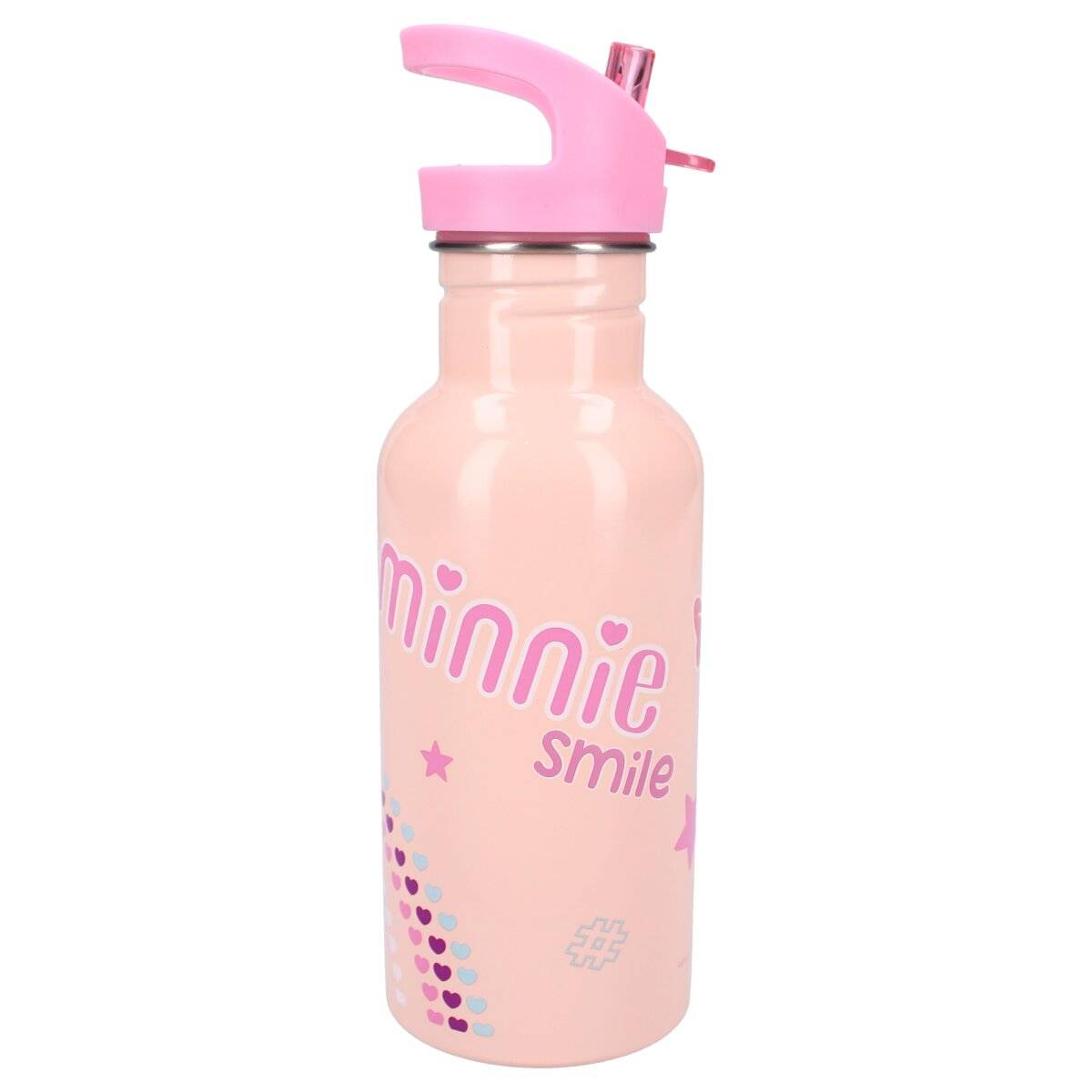 Disney Minnie Mouse Trinkflasche 500 ml aus Edelstahl mit Drehverschluss und praktischem Strohhalm