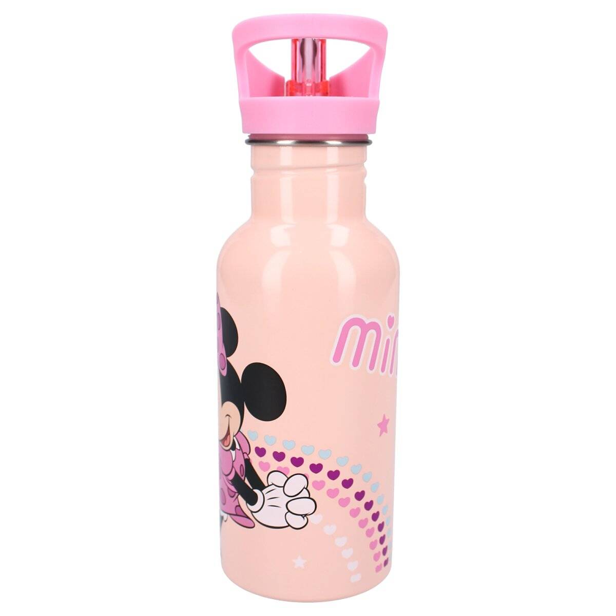 Disney Minnie Mouse Trinkflasche 500 ml aus Edelstahl mit Drehverschluss und praktischem Strohhalm