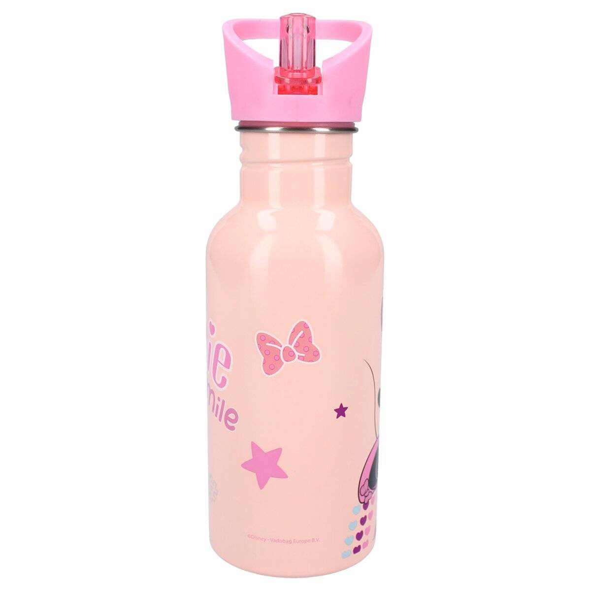 Disney Minnie Mouse Trinkflasche 500 ml aus Edelstahl mit Drehverschluss und praktischem Strohhalm