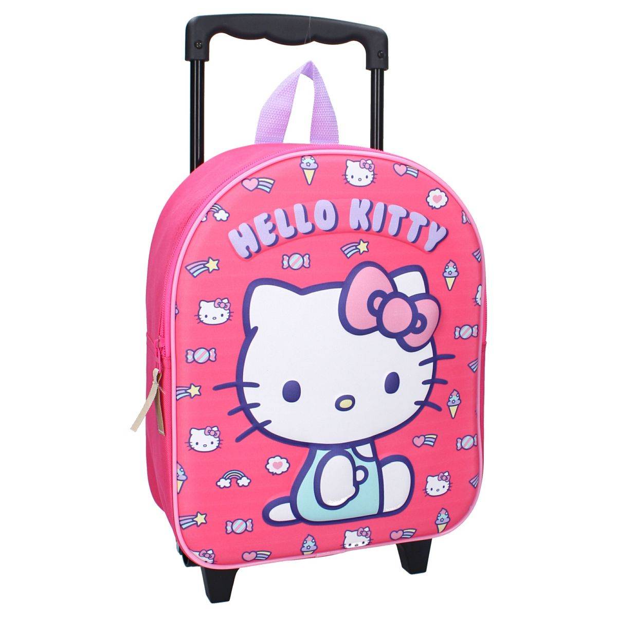 Hello Kitty 3D Trolley Rucksack – Rosa Trolley mit abnehmbarem Griff und robusten Rollen