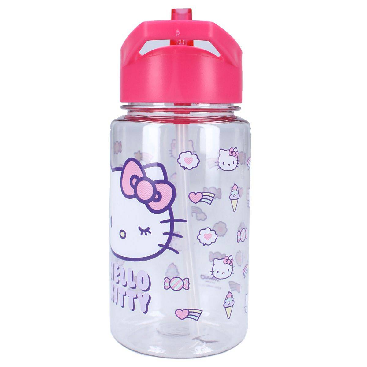 Hello Kitty „Drink Up“ Trinkflasche Mit Strohhalm und pinkem Henkel