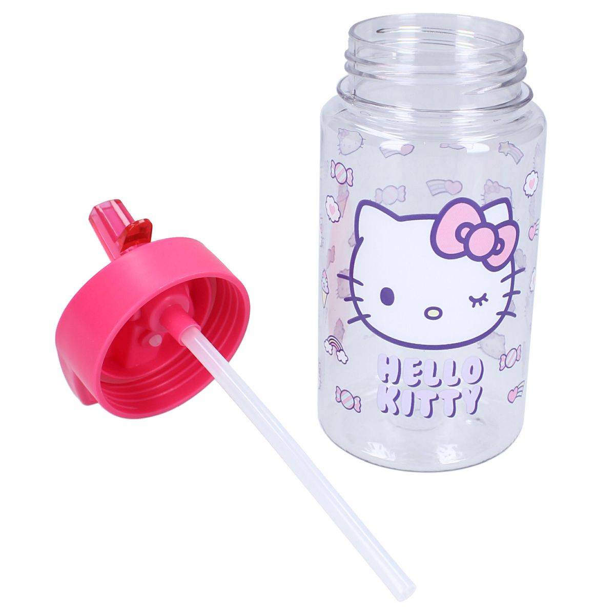 Hello Kitty „Drink Up“ Trinkflasche Mit Strohhalm und pinkem Henkel