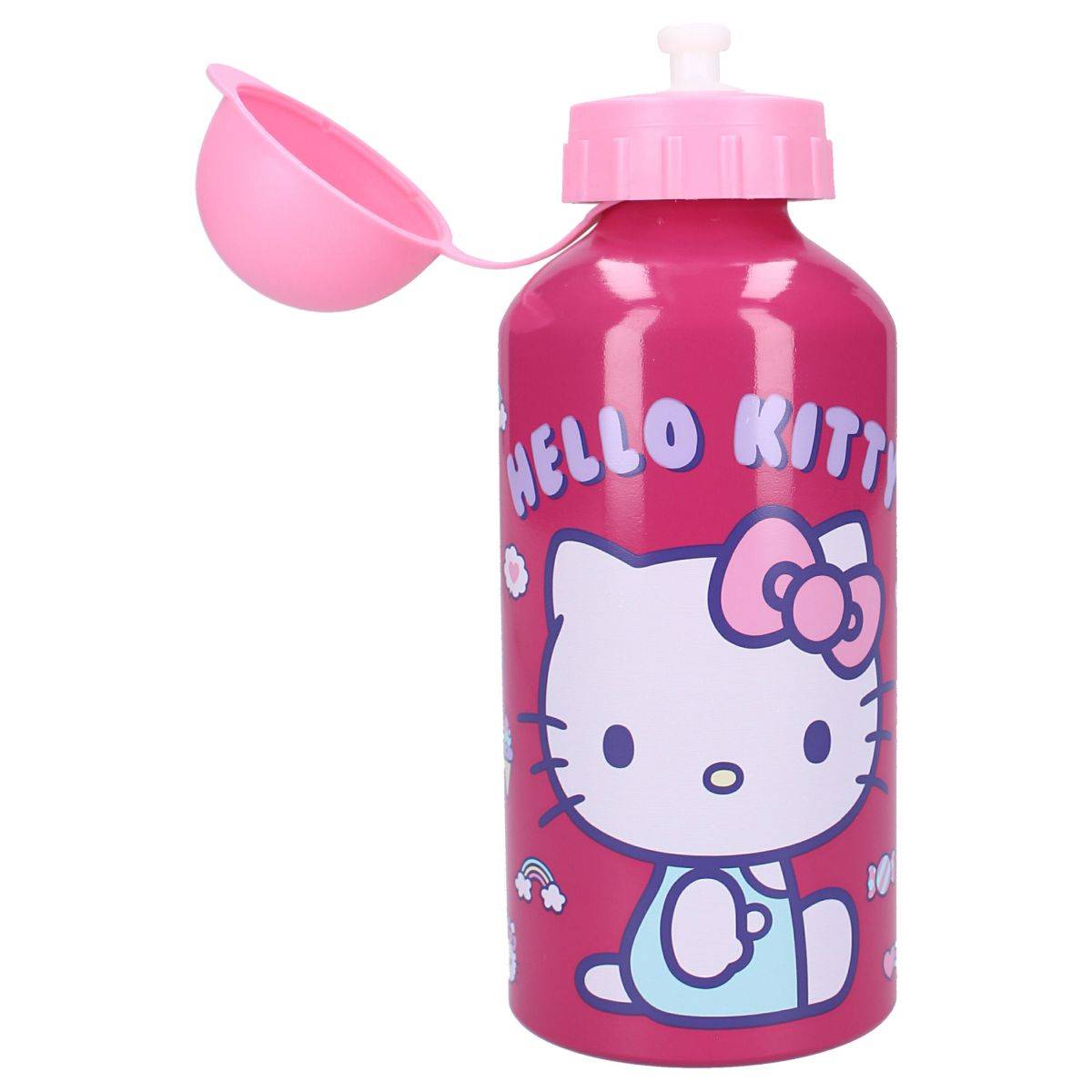 Hello Kitty „Drink Up“ 500ml Trinkflasche Mit Strohhalm und pinkem Henkel