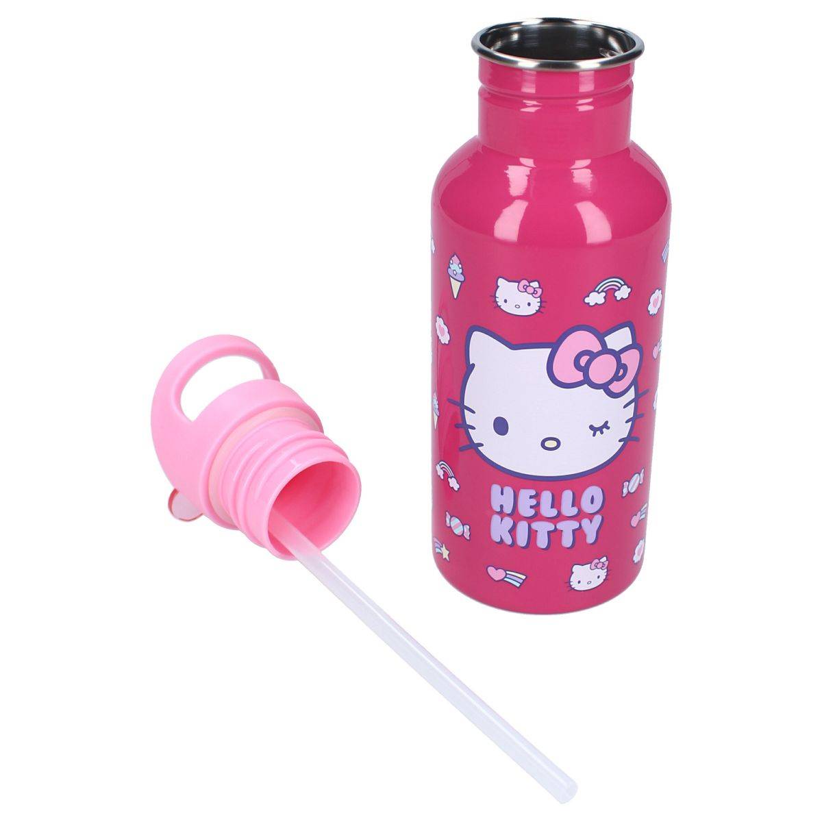 Hello Kitty „Drink Up“ 500ml Trinkflasche Mit Strohhalm und pinkem Henkel