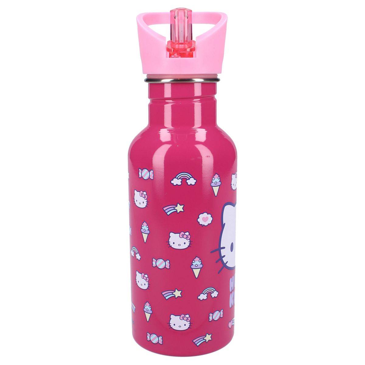 Hello Kitty „Drink Up“ 500ml Trinkflasche Mit Strohhalm und pinkem Henkel
