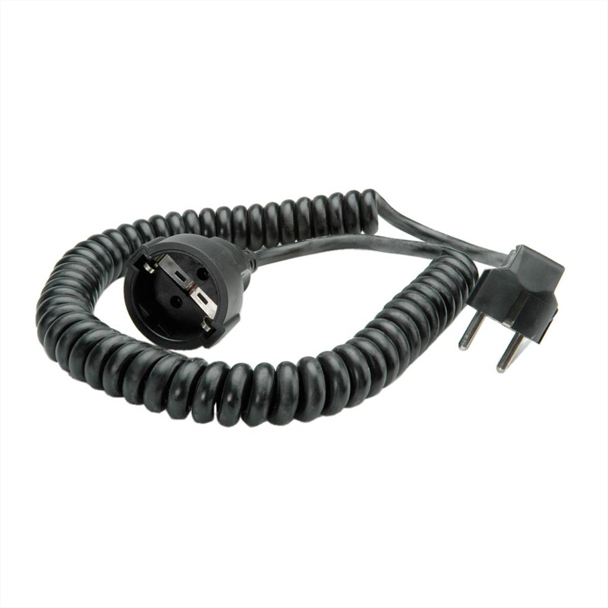BACHMANN Wendelleitung 0,5m-2m schwarz, H05VV-F 3G1,5mm² CEE7/7 Stromversorgung Stromkabel