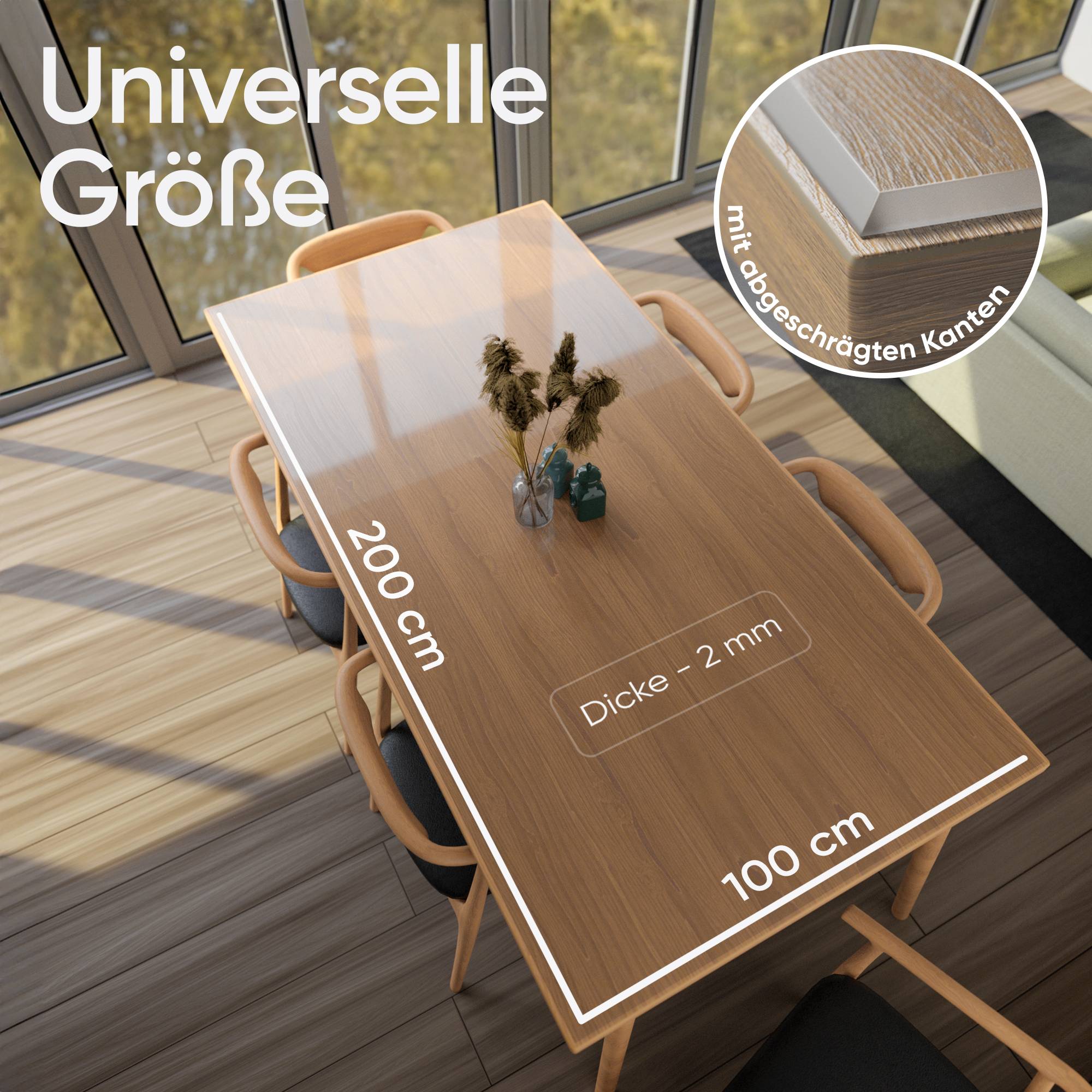 Björn&Schiller Tischfolie transparent 2mm, Tischauflage Schutzfolie für Tisch 100x200 cm – kratzfest, wasserfest & hitzebeständig