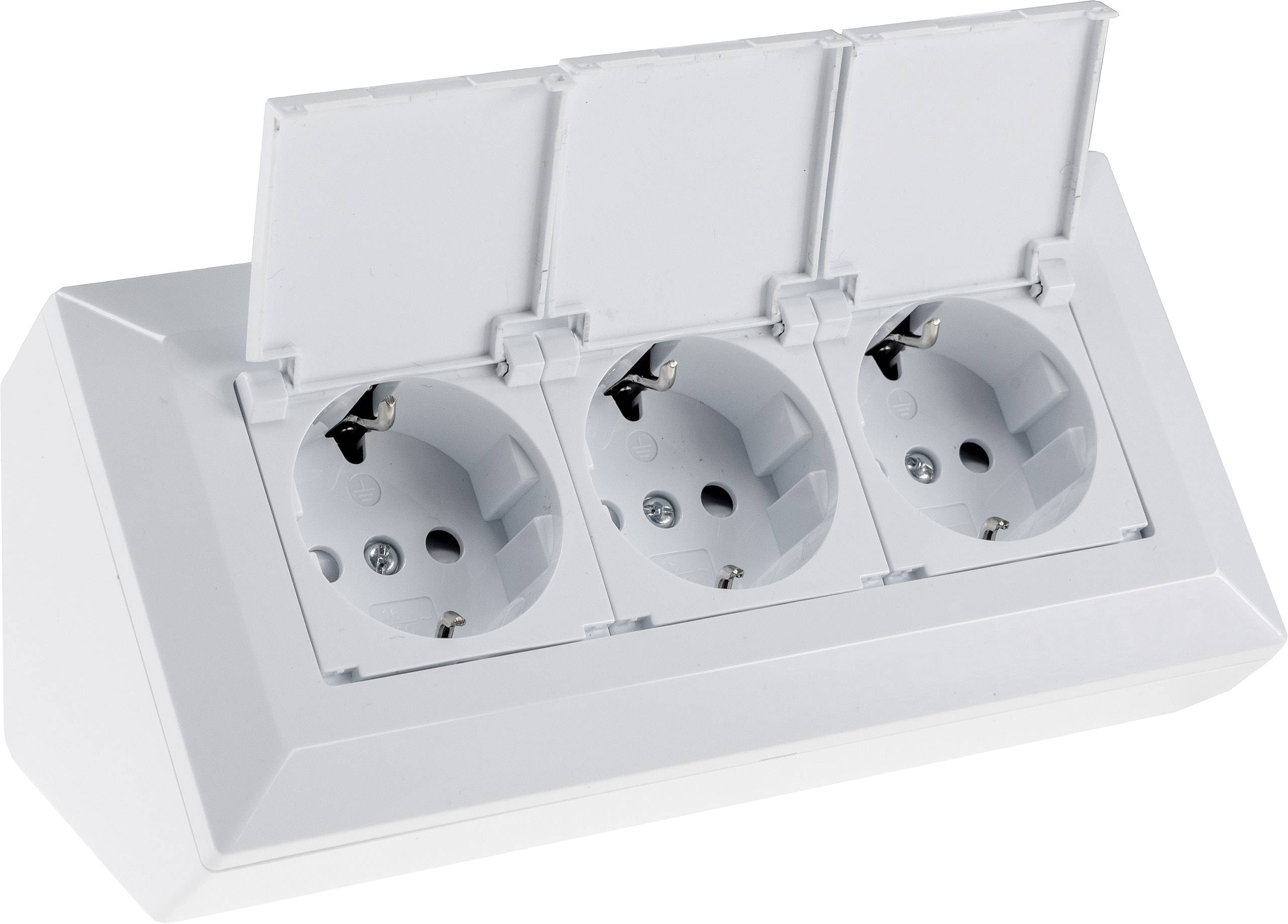 CHILITEC Steckdosenblock 23930, 3-fach, mit Schutzklappen, 250V/16A, weiß