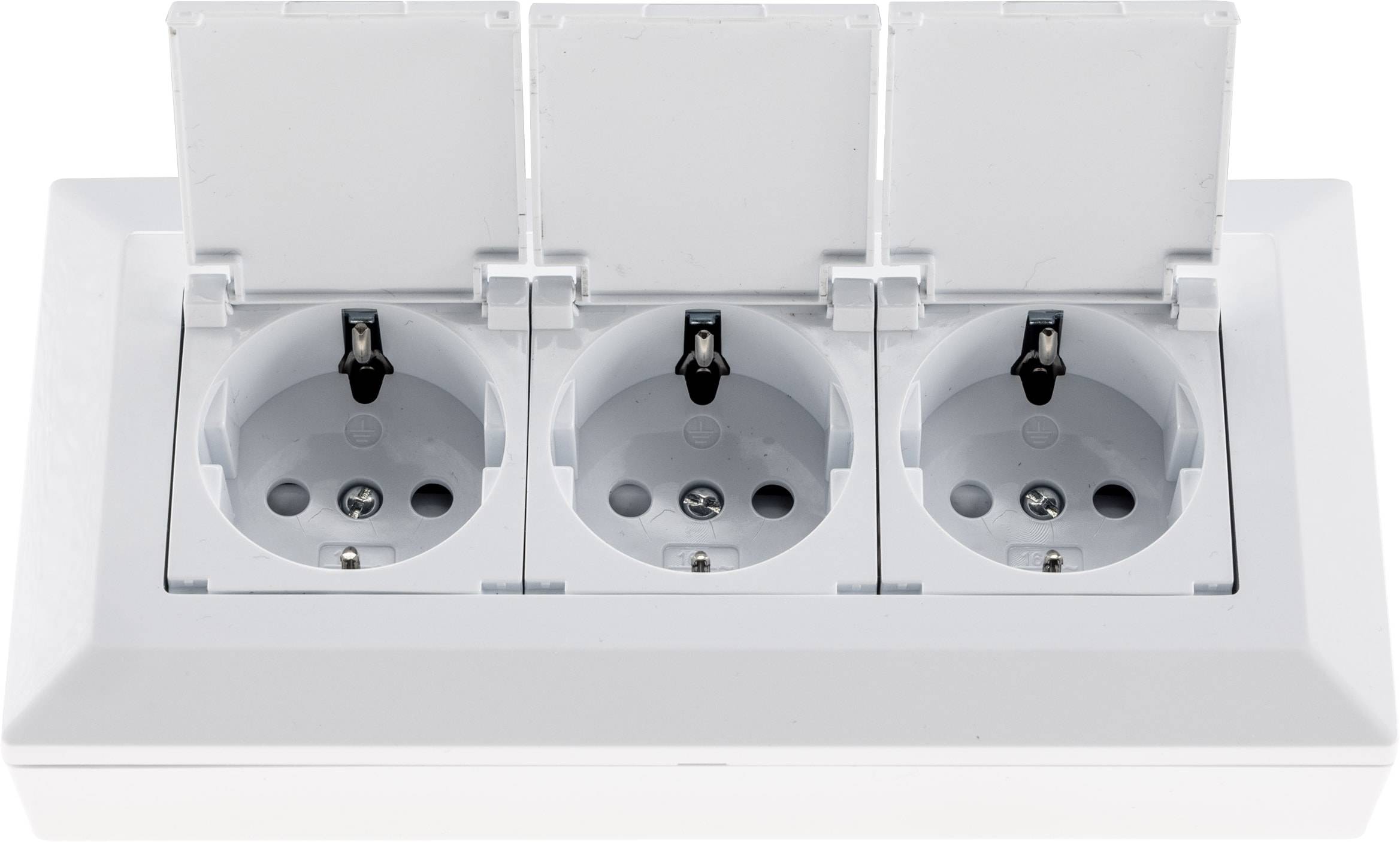 CHILITEC Steckdosenblock 23930, 3-fach, mit Schutzklappen, 250V/16A, weiß