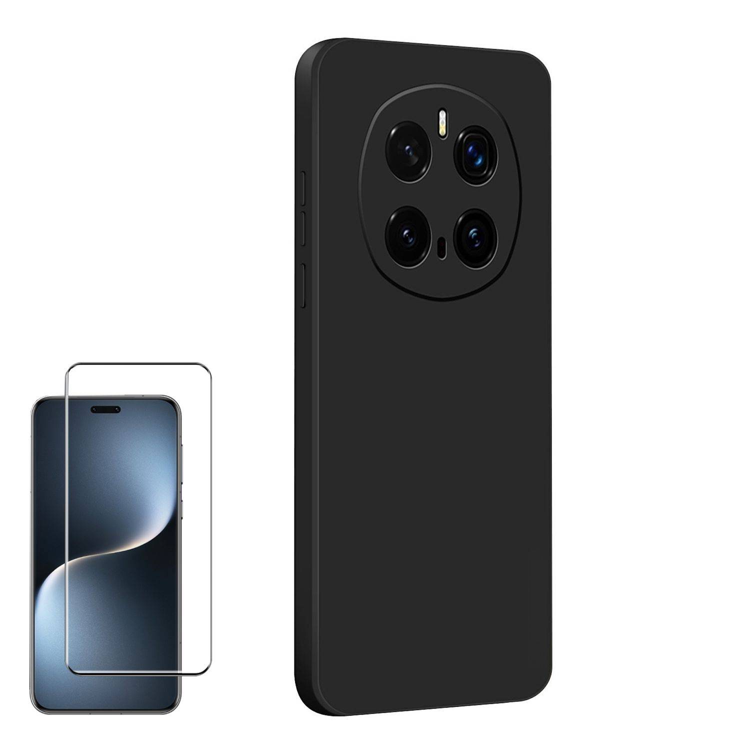 Für Honor Magic 7 Pro Silikon TPU Case Schwarz + Curved H9 Glas Folie Handy Hülle Schutz