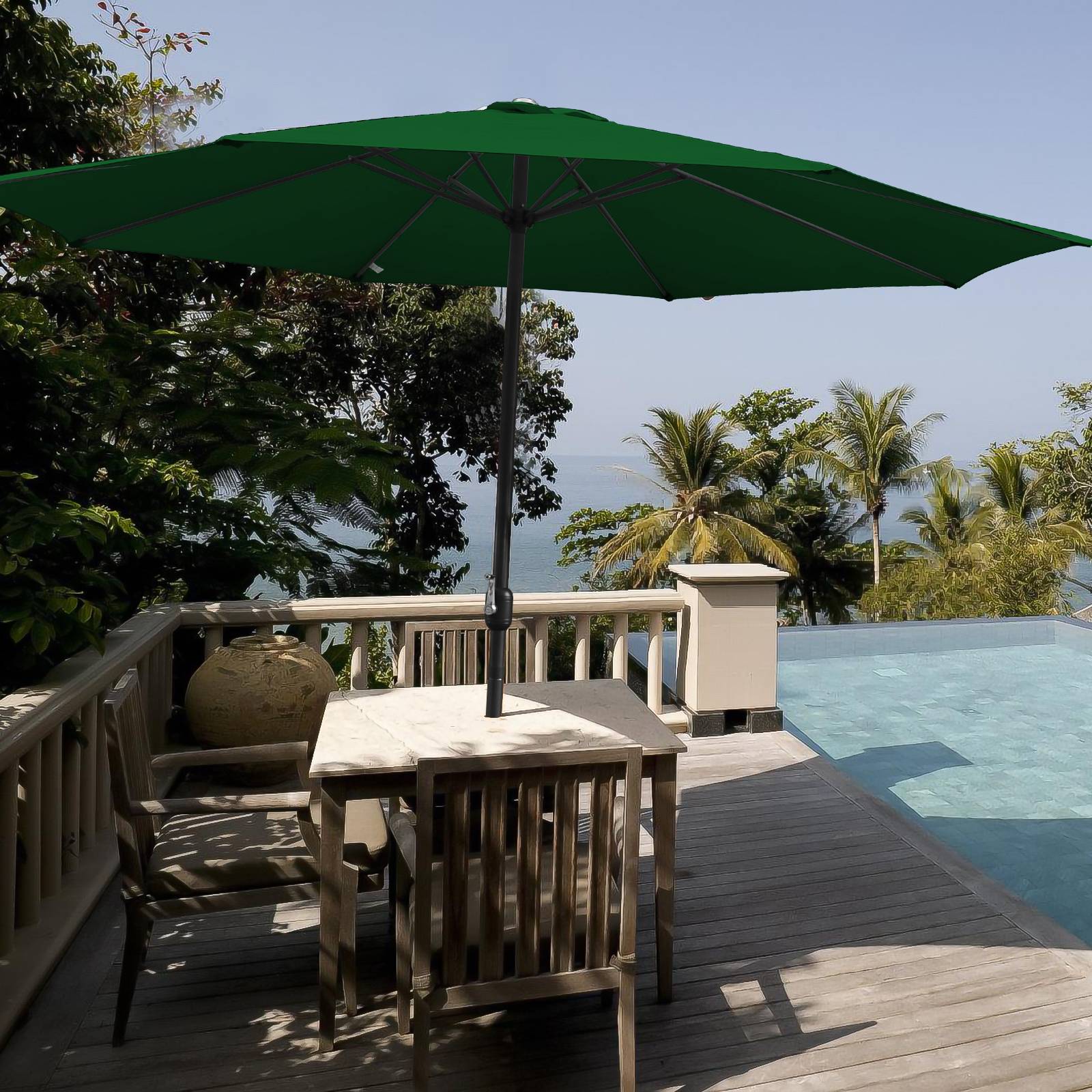 Sonnenschirm, Gartenschirm Ø 350 cm,mit Kurbelmechanismus,Grün