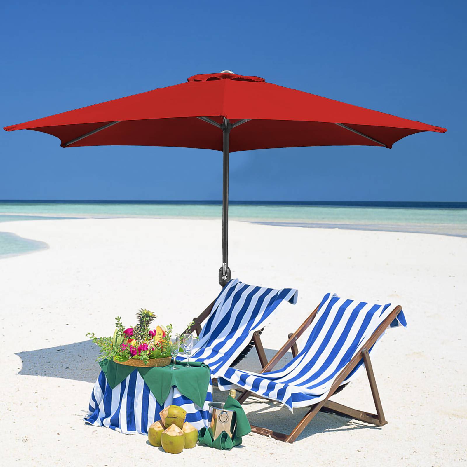 Sonnenschirm, Gartenschirm Ø 350 cm,mit Kurbelmechanismus,Rot