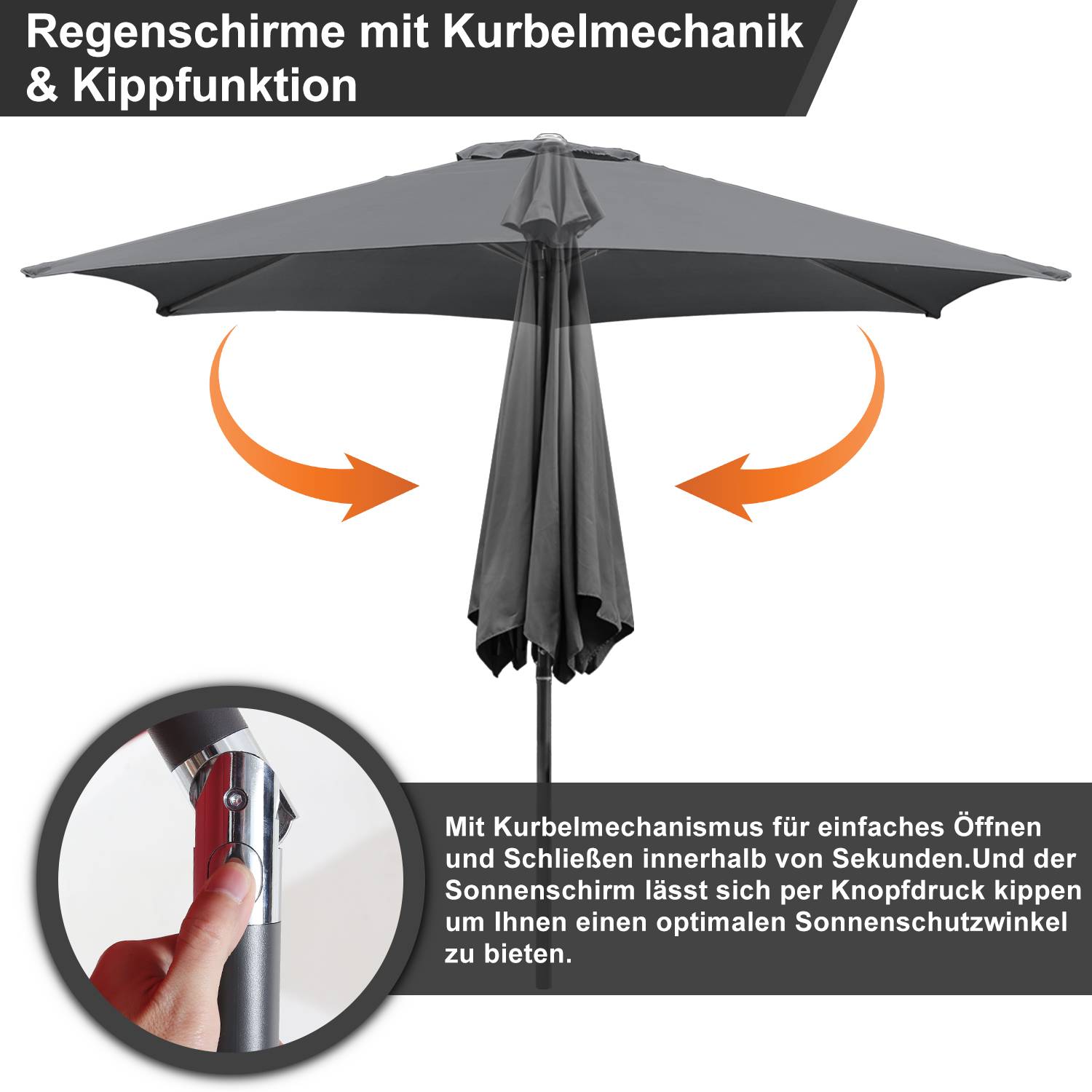 Sonnenschirm Balkon 270cm UV Schutz 40+ Strandschirm Neigbar Wasserabweisend Aluminium Windöffnung Gartenschirm, Grau