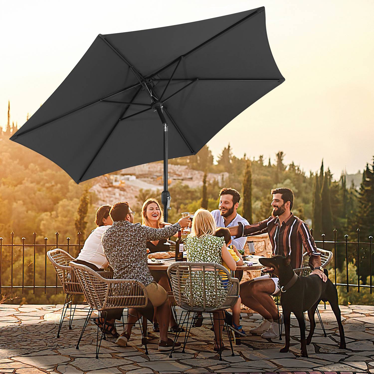 Sonnenschirm Balkon 270cm UV Schutz 40+ Strandschirm Neigbar Wasserabweisend Aluminium Windöffnung Gartenschirm, Grau