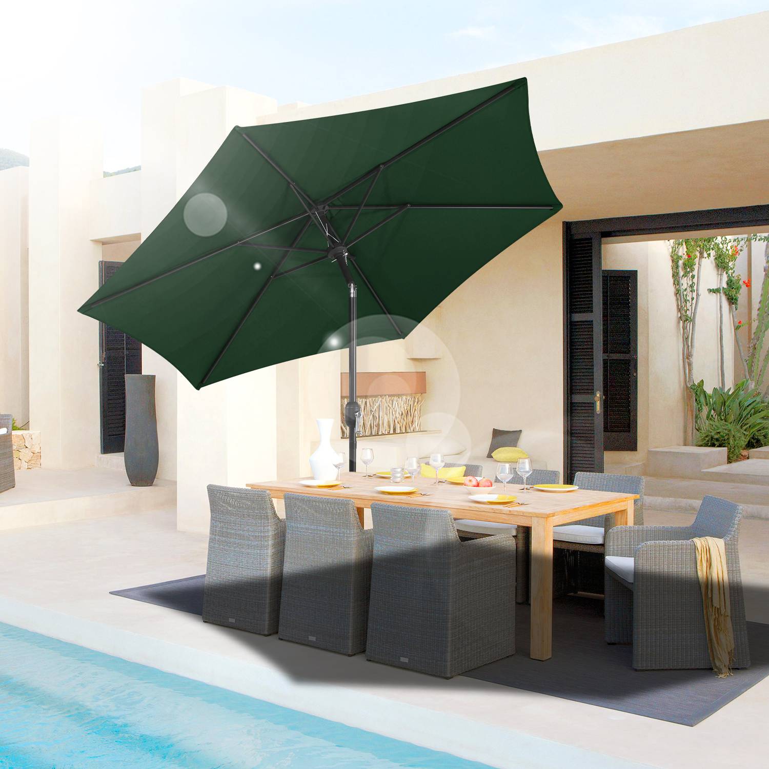 Sonnenschirm Balkon 270cm UV Schutz 40+ Strandschirm Neigbar Wasserabweisend Aluminium Windöffnung Gartenschirm, Grün