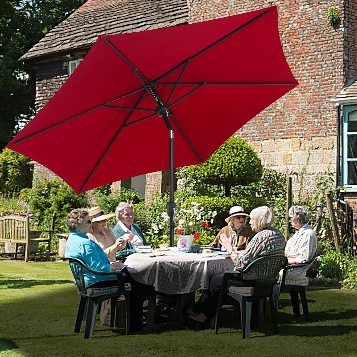 Sonnenschirm Balkon 270cm UV Schutz 40+ Strandschirm Neigbar Wasserabweisend Aluminium Windöffnung Gartenschirm, Rot