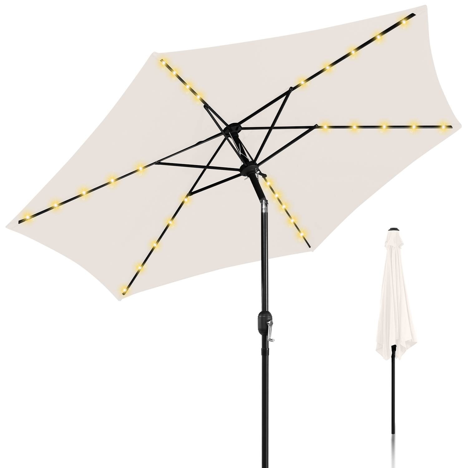 Sonnenschirm Ø350cm inkl. LED Gartenschirm 360° drehbar Terrassenschirm Ampelschirm Marktschirm Strandschirm - mit LED - Beige