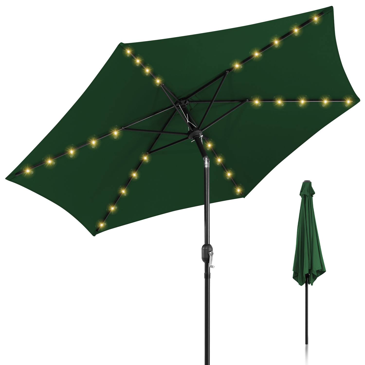 Sonnenschirm Ø350cm inkl. LED Gartenschirm 360° drehbar Terrassenschirm Ampelschirm Marktschirm Strandschirm - mit LED - Grün