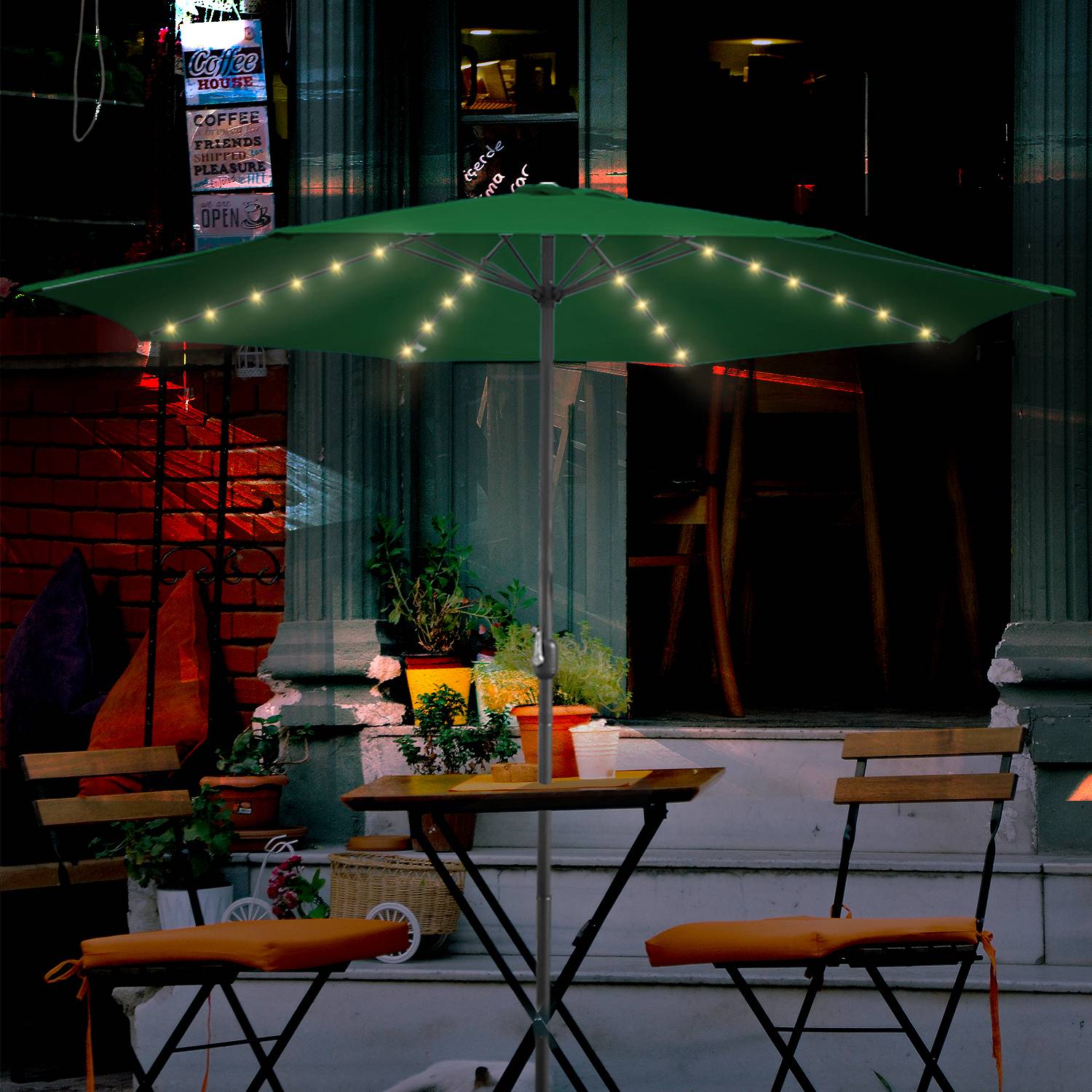 Sonnenschirm Ø350cm inkl. LED Gartenschirm 360° drehbar Terrassenschirm Ampelschirm Marktschirm Strandschirm - mit LED - Grün