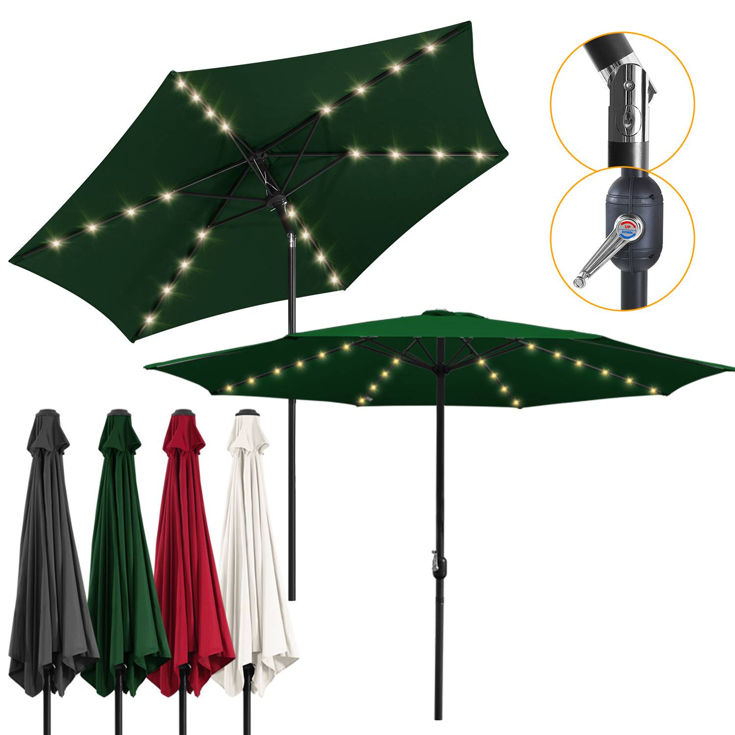 Sonnenschirm Ø2.7m inkl. LED Gartenschirm 360° drehbar Terrassenschirm Ampelschirm Marktschirm Strandschirm - mit LED - Grün