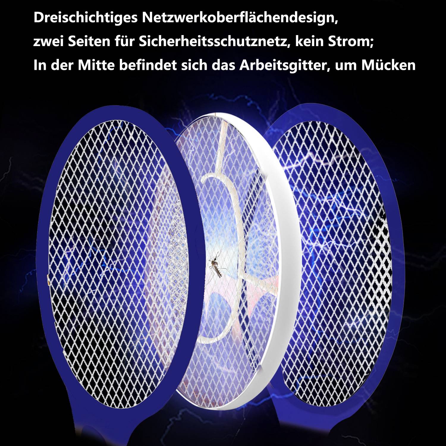 3er Set Elektrische Fliegenklatsche Fliegenfänger Mücken Insektenvernichter Mückenklatsche Elektronische Insektenfalle Insektenschutz