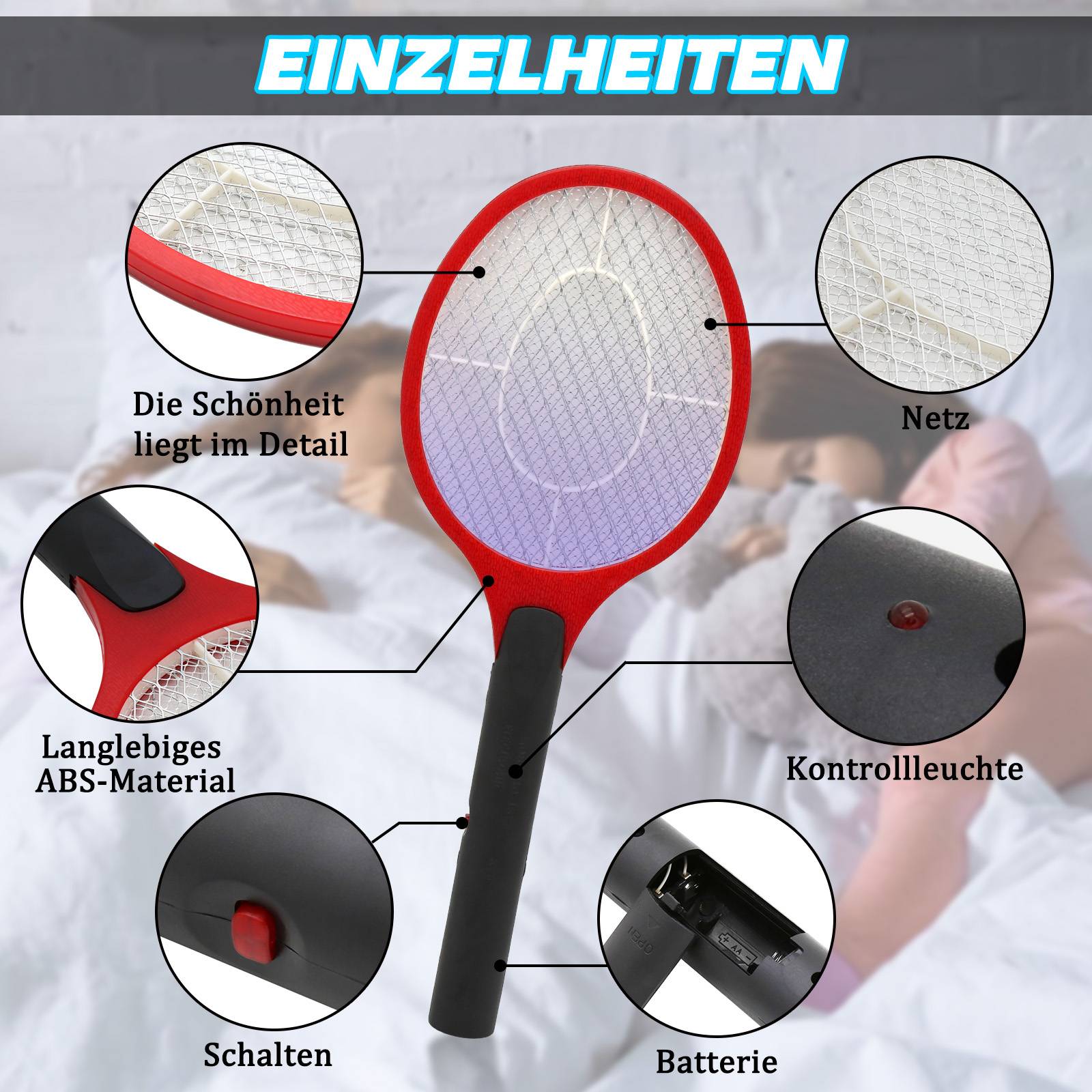 3er Set Elektrische Fliegenklatsche Fliegenfänger Mücken Insektenvernichter Mückenklatsche Elektronische Insektenfalle Insektenschutz