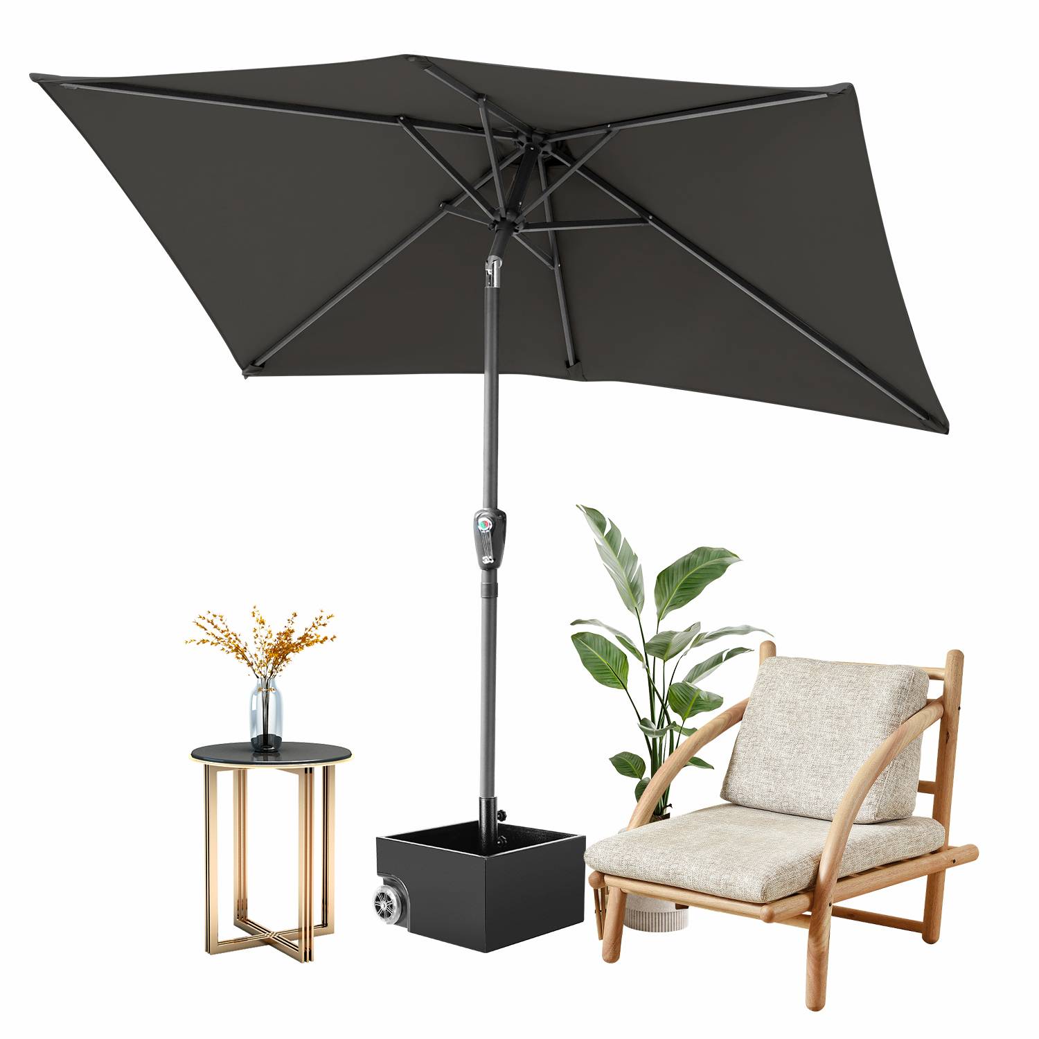 Sonnenschirm Rechteckig Balkonschirm Ø210x140cm Grau beidseitig um 30° knickbar mit kurbel Marktschirm Terrassenschirm Sonnenschutz Gartenschirm