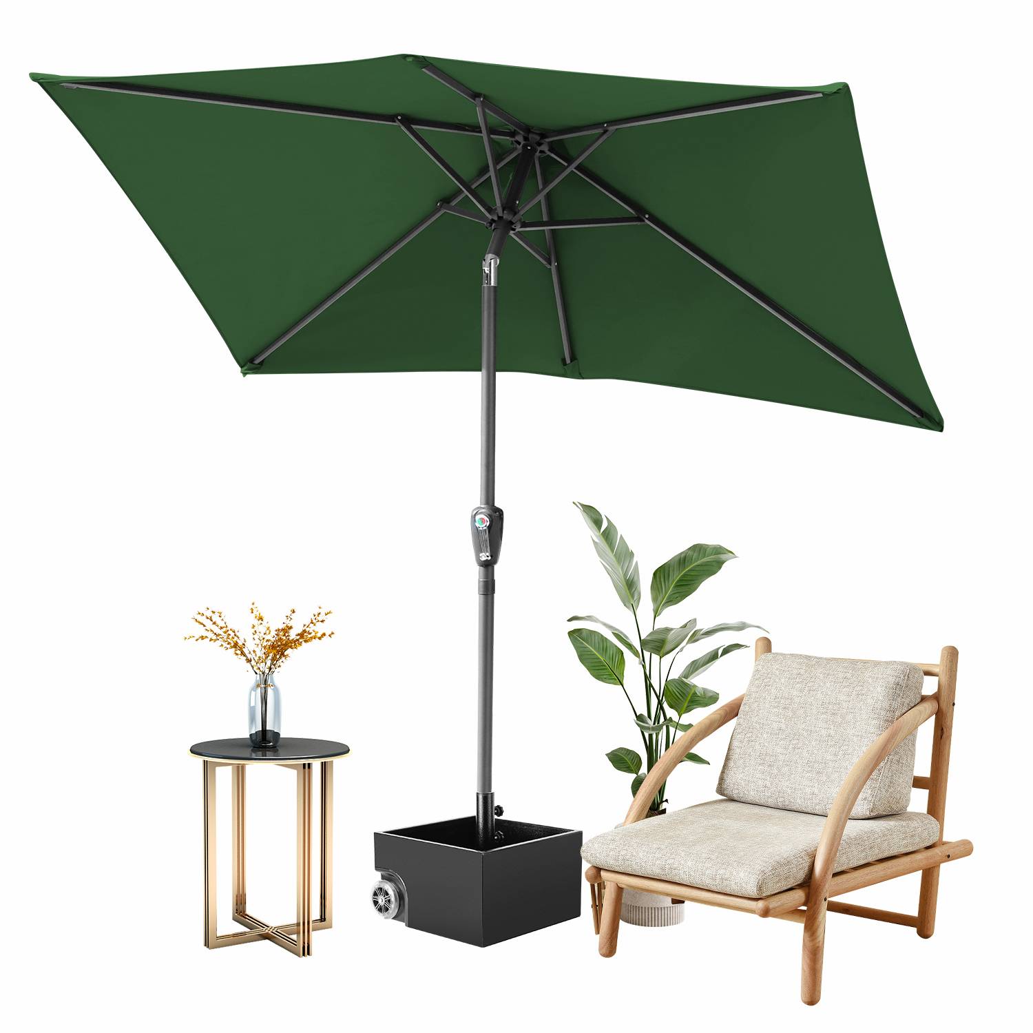 Sonnenschirm Rechteckig Balkonschirm Ø210x140cm Grün beidseitig um 30° knickbar mit kurbel Marktschirm Terrassenschirm Sonnenschutz Gartenschirm