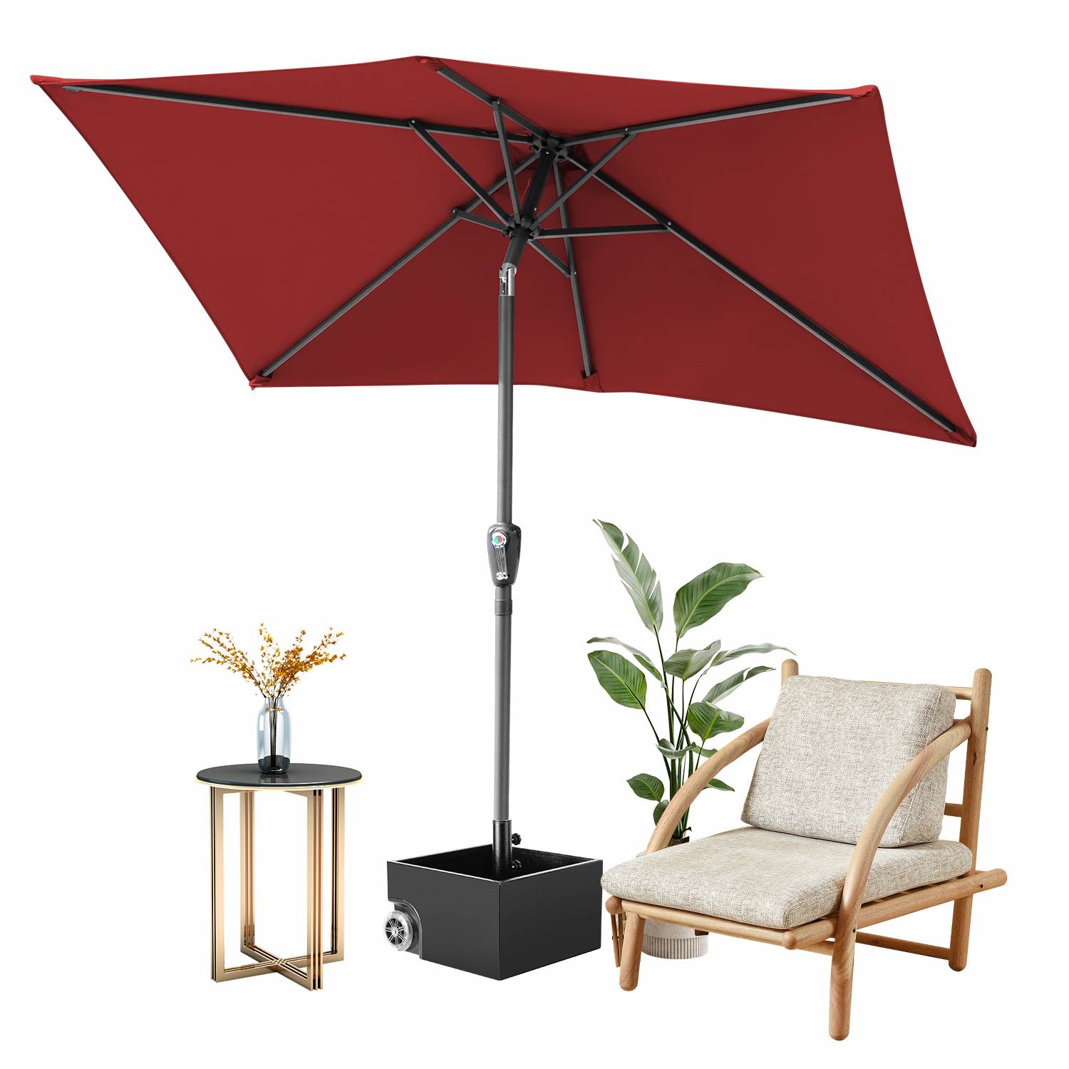 Sonnenschirm Rechteckig Balkonschirm Ø300x200cm Rot beidseitig um 30° knickbar mit kurbel Marktschirm Terrassenschirm Sonnenschutz Gartenschirm