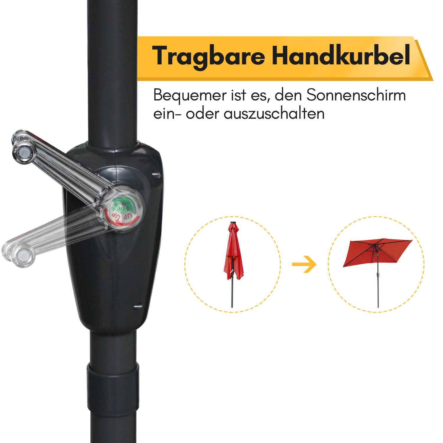 Sonnenschirm Rechteckig,Kurbel Knickbar Eisen Balkonschirm Marktschirm,neigbar,2 x 3m,LED,Rot