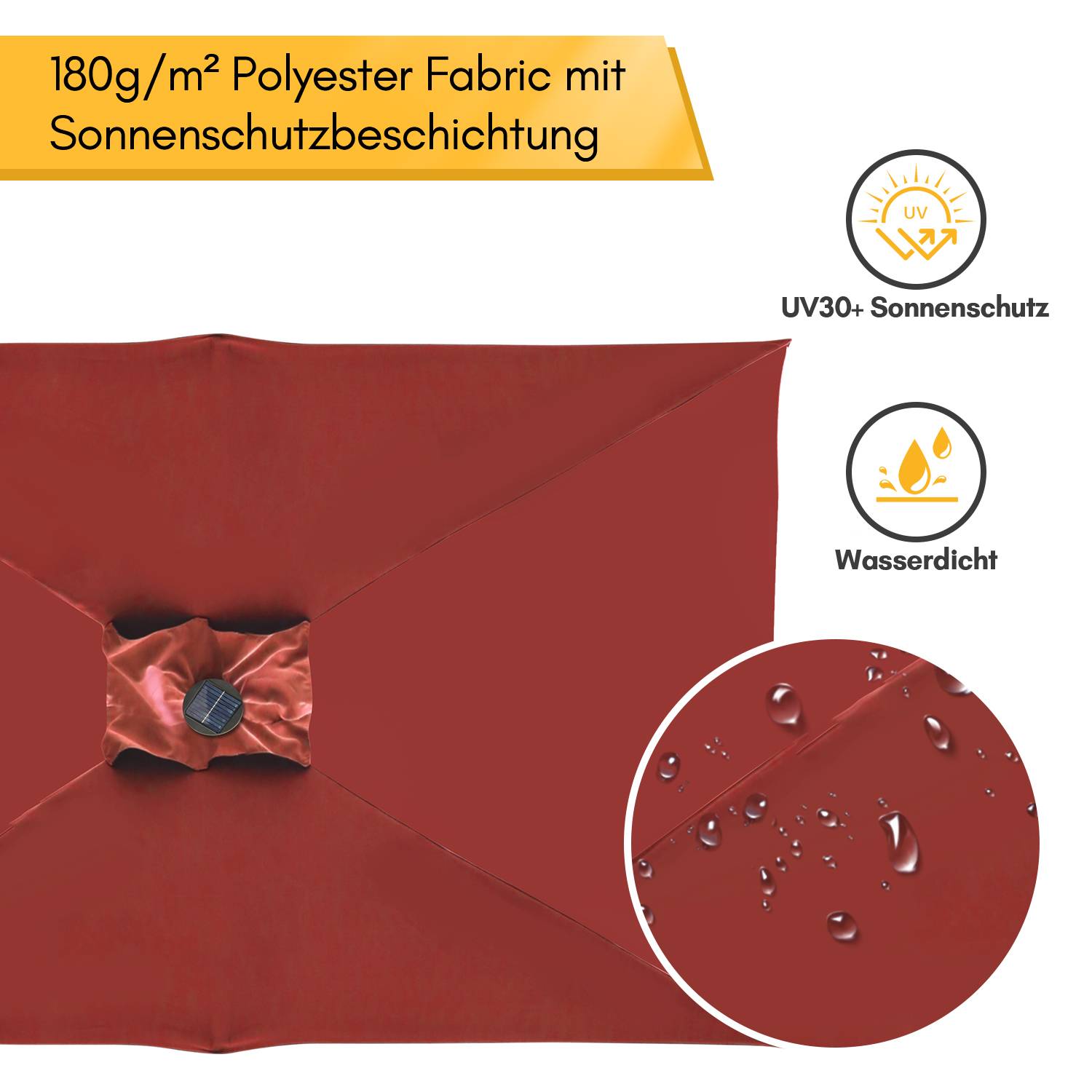 Sonnenschirm Rechteckig,Kurbel Knickbar Eisen Balkonschirm Marktschirm,neigbar,1.4x2.1m,LED,Rot