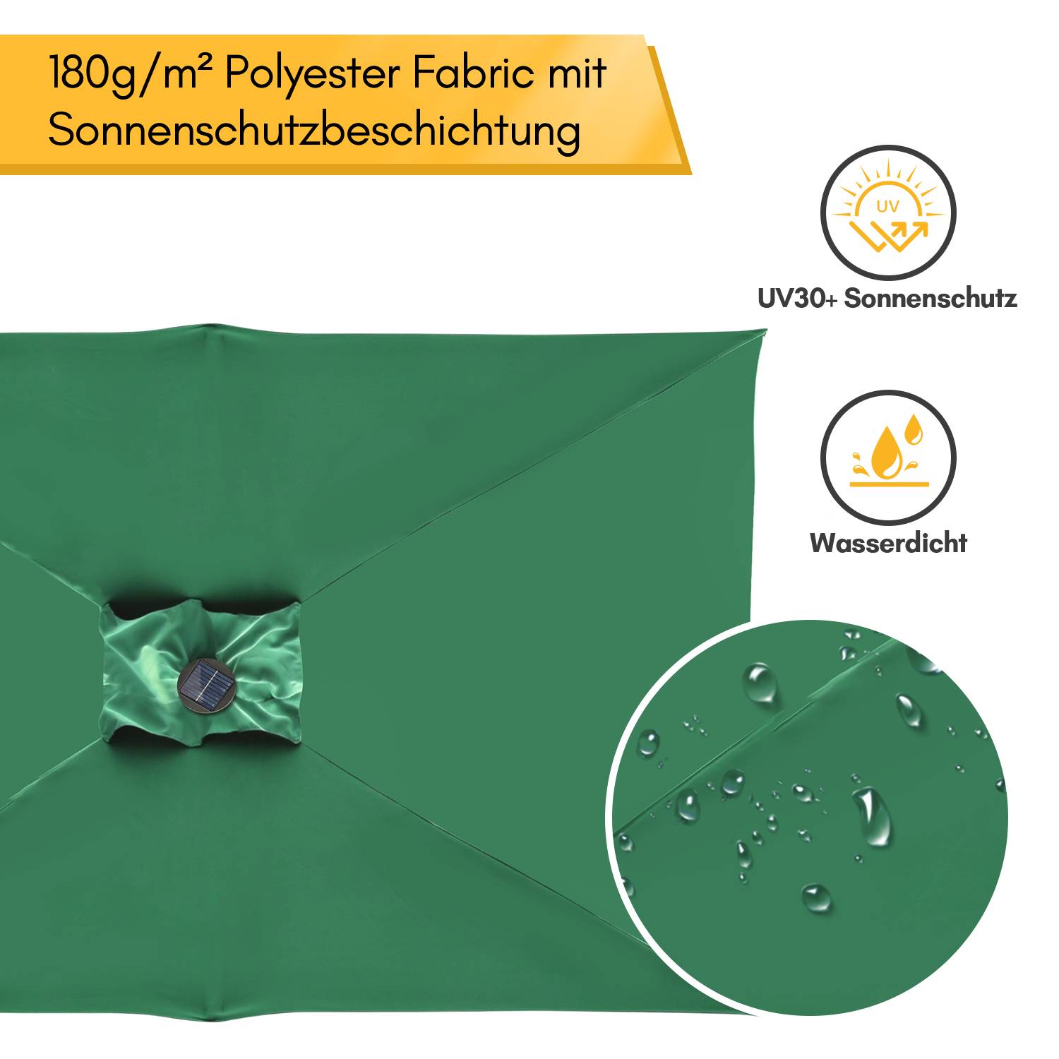 Sonnenschirm Rechteckig,Kurbel Knickbar Eisen Balkonschirm Marktschirm,neigbar,2 x 3m,LED,Grün