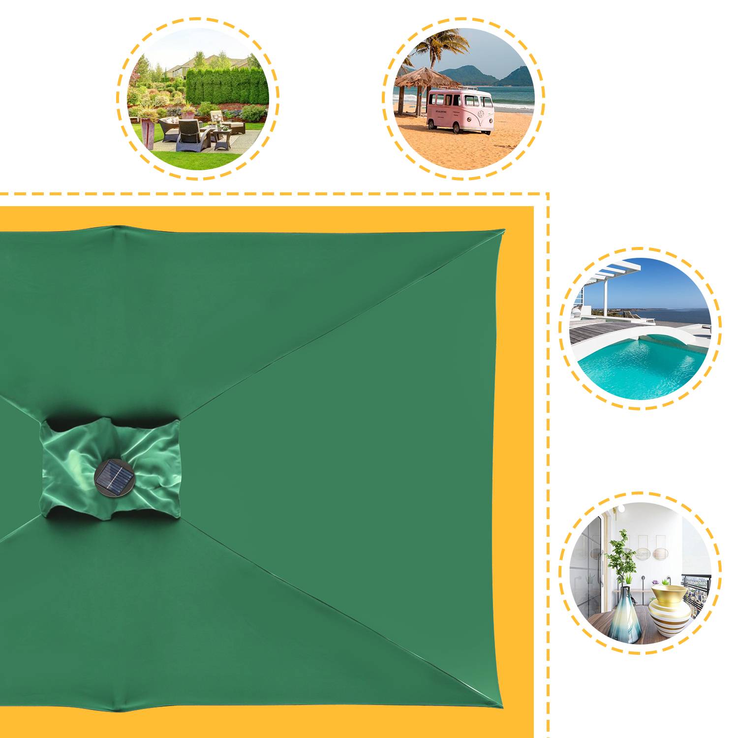 Sonnenschirm Rechteckig,Kurbel Knickbar Eisen Balkonschirm Marktschirm,neigbar,2 x 3m,LED,Grün