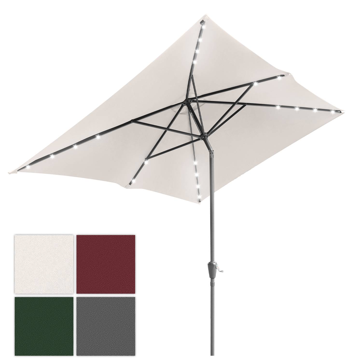 Sonnenschirm Rechteckig,Kurbel Knickbar Eisen Balkonschirm Marktschirm,neigbar,1.4x2.1m,LED,Beige