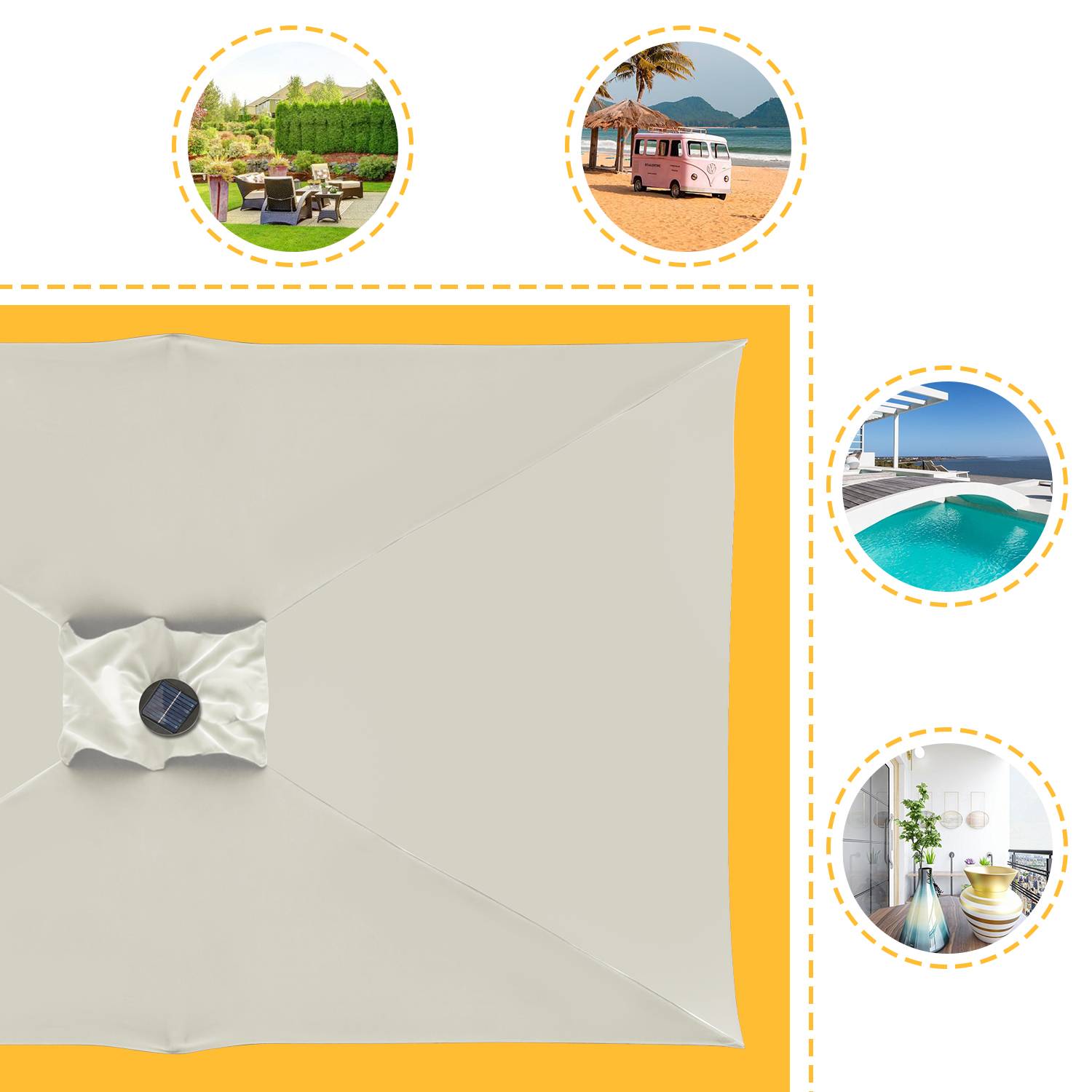 Sonnenschirm Rechteckig,Kurbel Knickbar Eisen Balkonschirm Marktschirm,neigbar,2 x 3m,LED,Beige