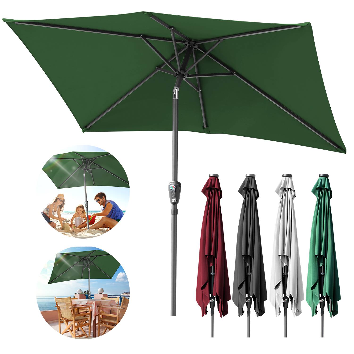 Sonnenschirm Rechteckig,Kurbel Knickbar Eisen Balkonschirm Marktschirm,neigbar,1.4x2.1m,Grün