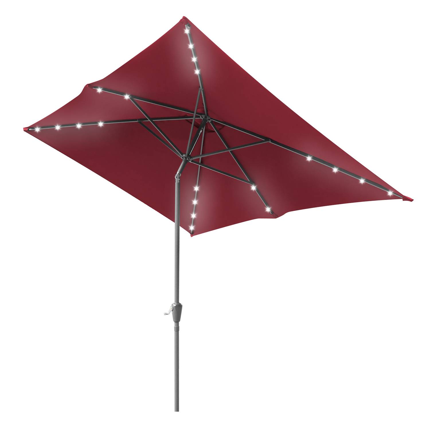 Sonnenschirm Rechteckig,Kurbel Knickbar Eisen Balkonschirm Marktschirm,neigbar,2 x 3m,LED,Rot
