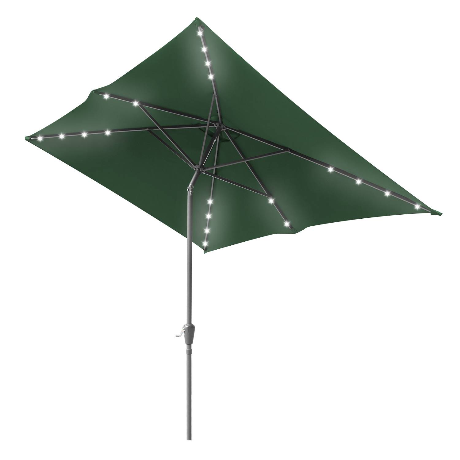 Sonnenschirm Rechteckig,Kurbel Knickbar Eisen Balkonschirm Marktschirm,neigbar,2 x 3m,LED,Grün